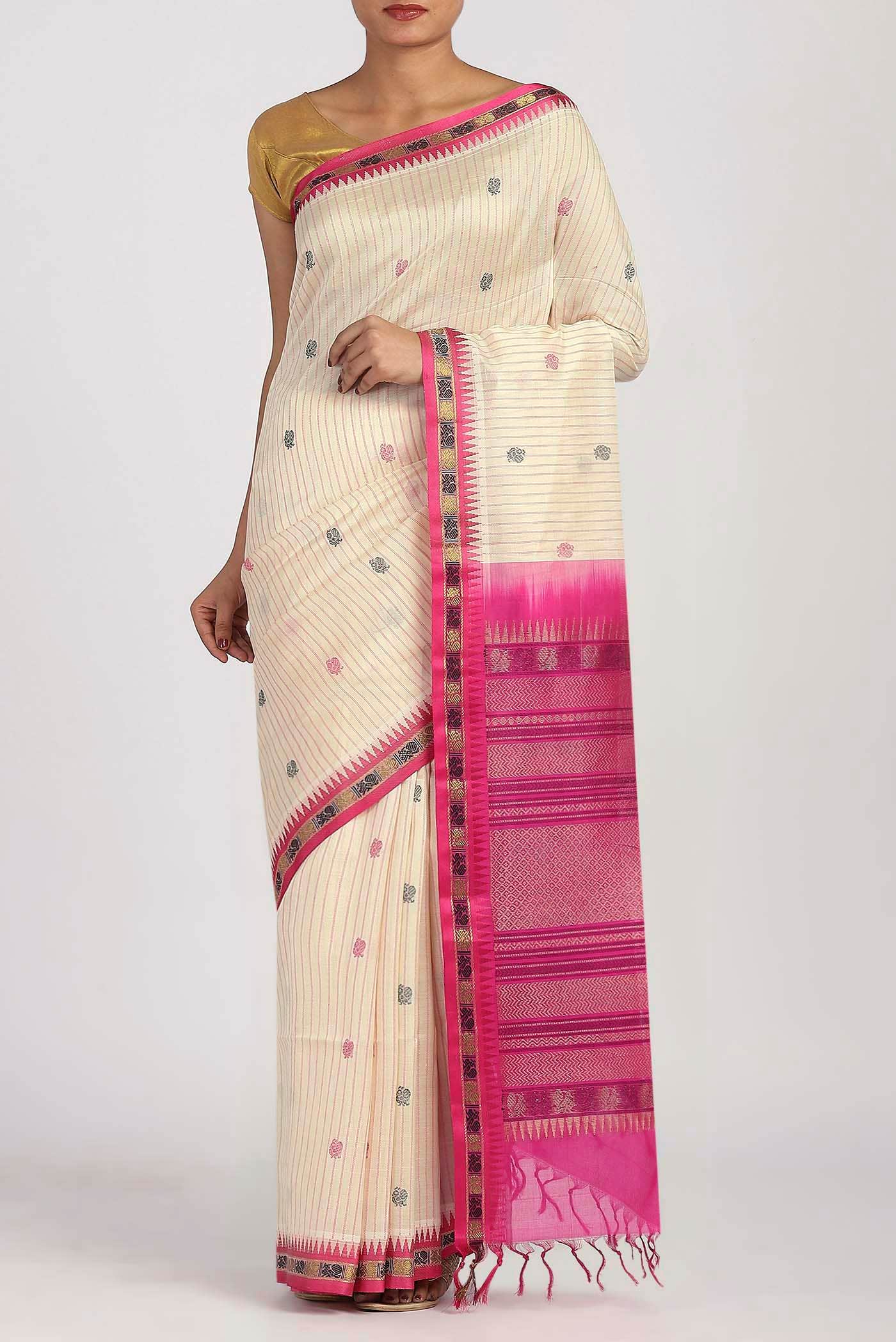 Cream Silk Cotton Saree