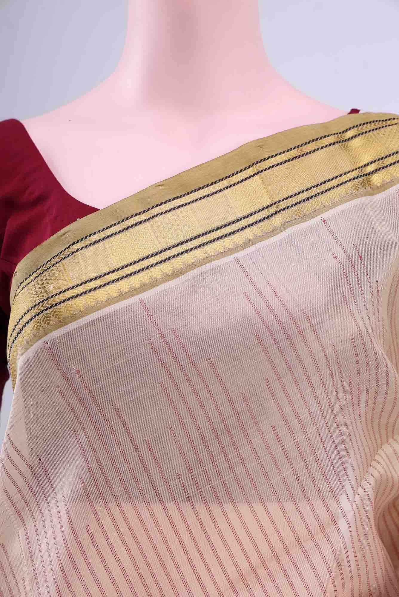 Cream Silk Cotton Saree