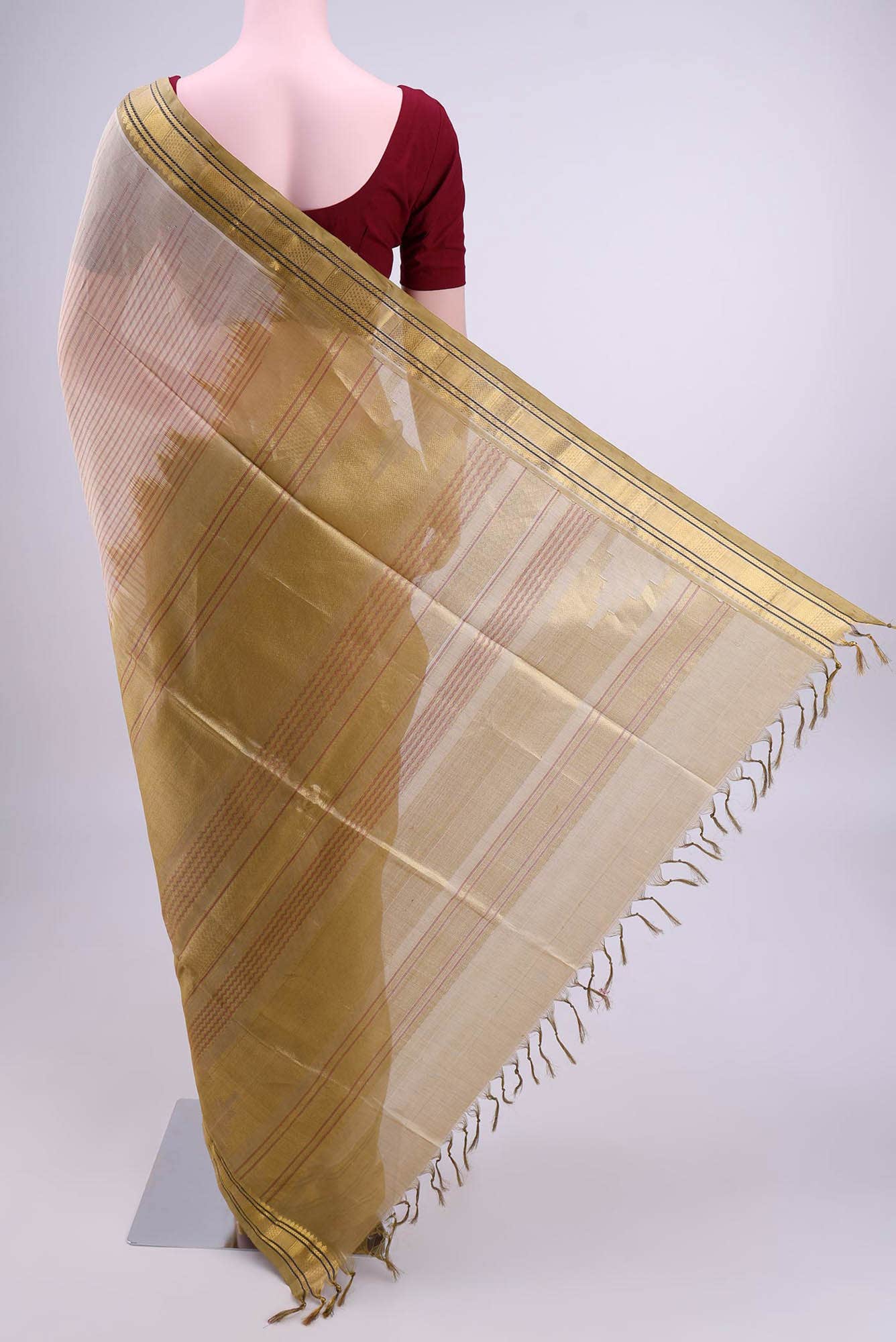 Cream Silk Cotton Saree