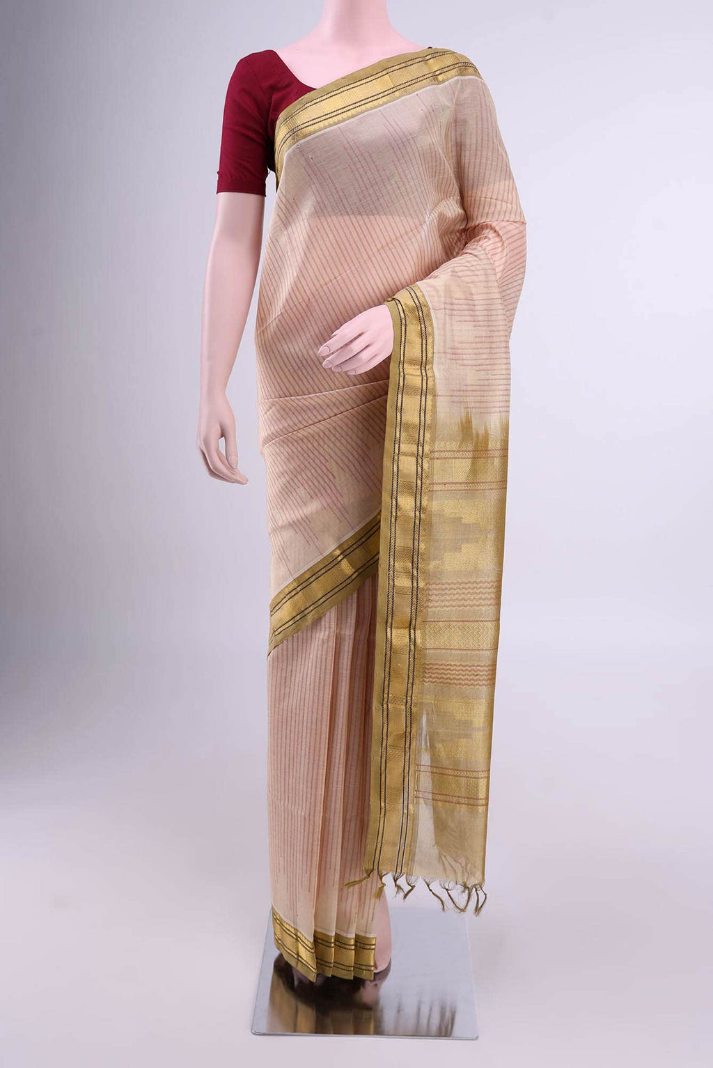 Cream Silk Cotton Saree