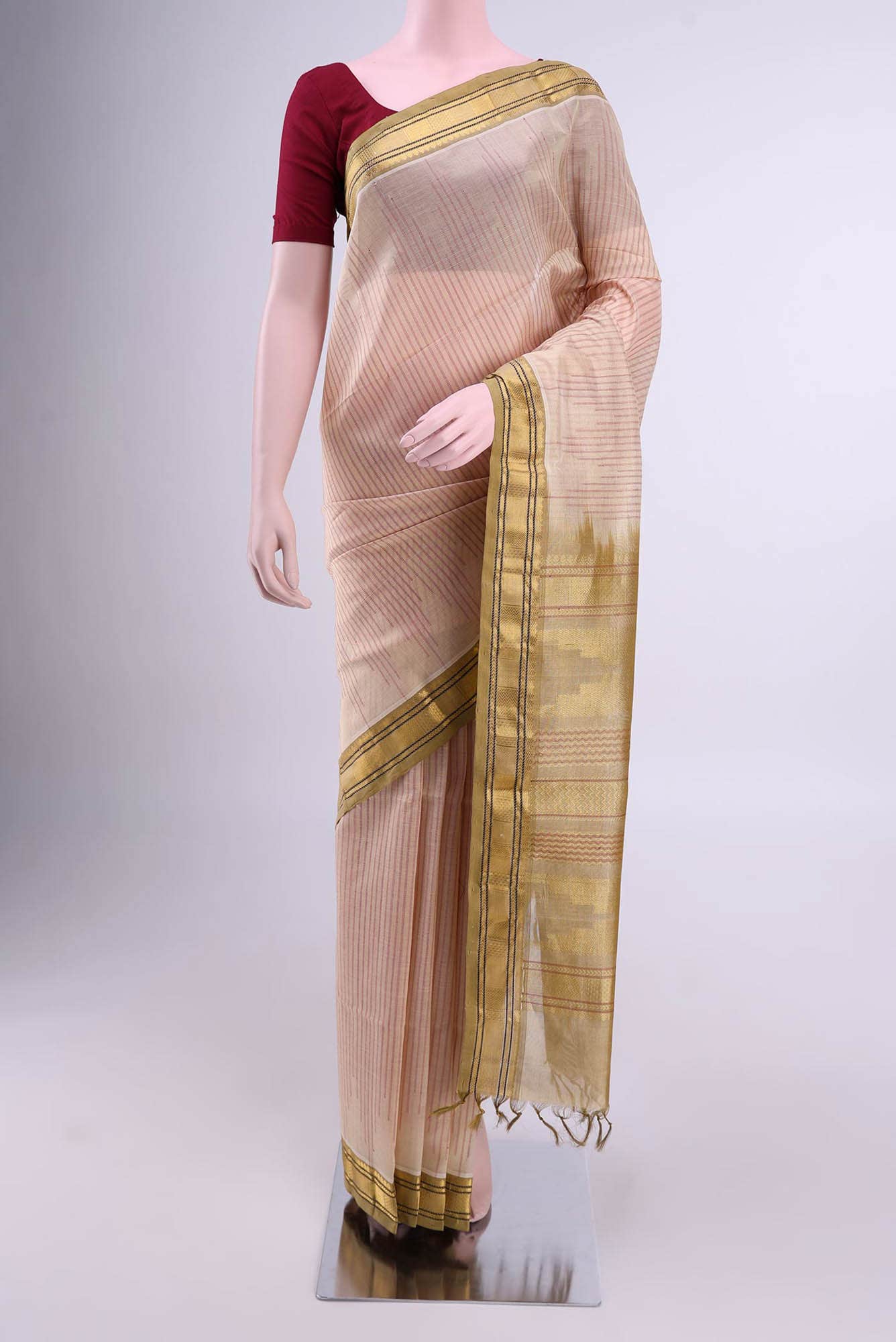 Cream Silk Cotton Saree