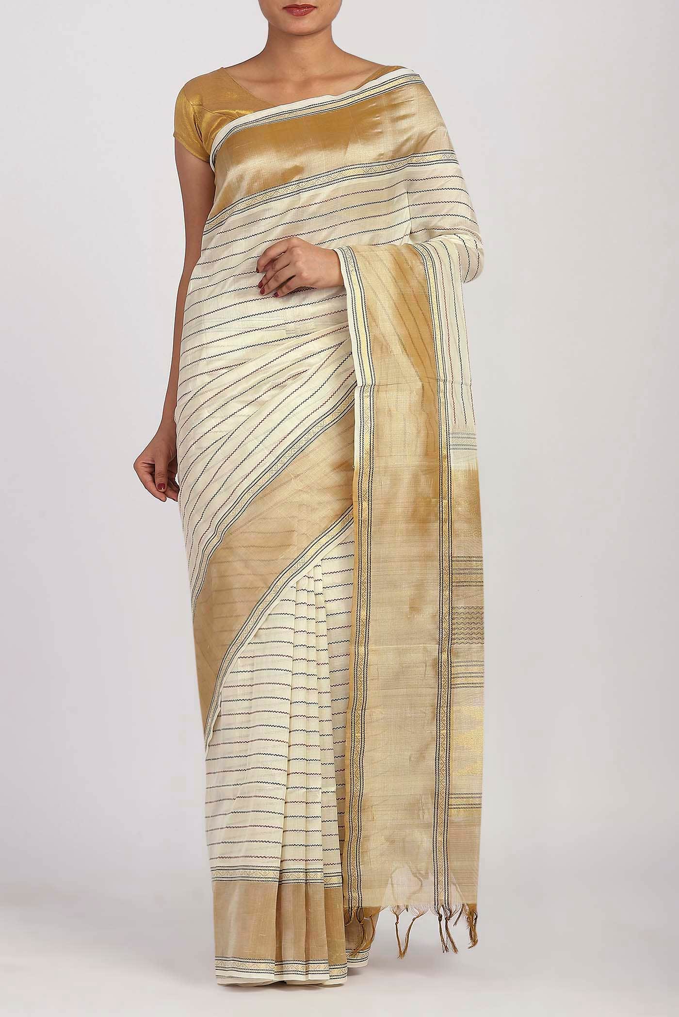 Cream Silk Cotton Saree