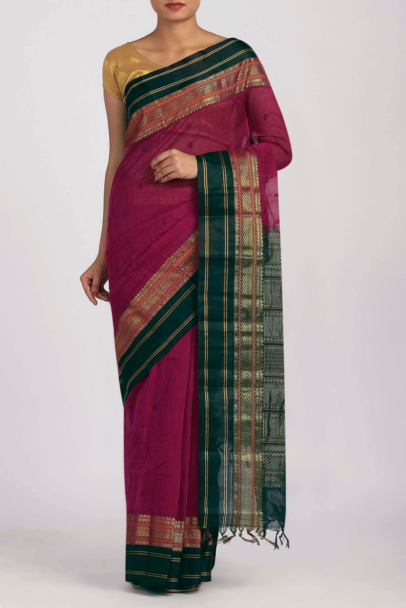 Dark Pink Silk Cotton Saree