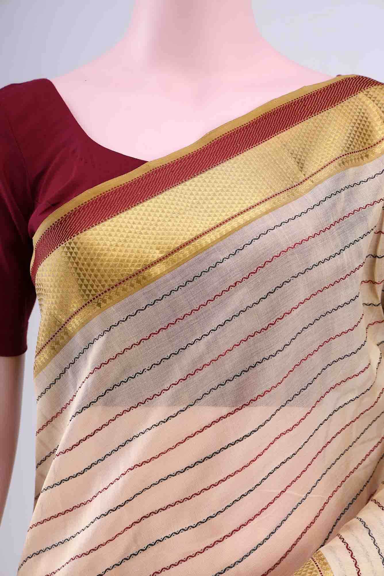 Cream Silk Cotton Saree