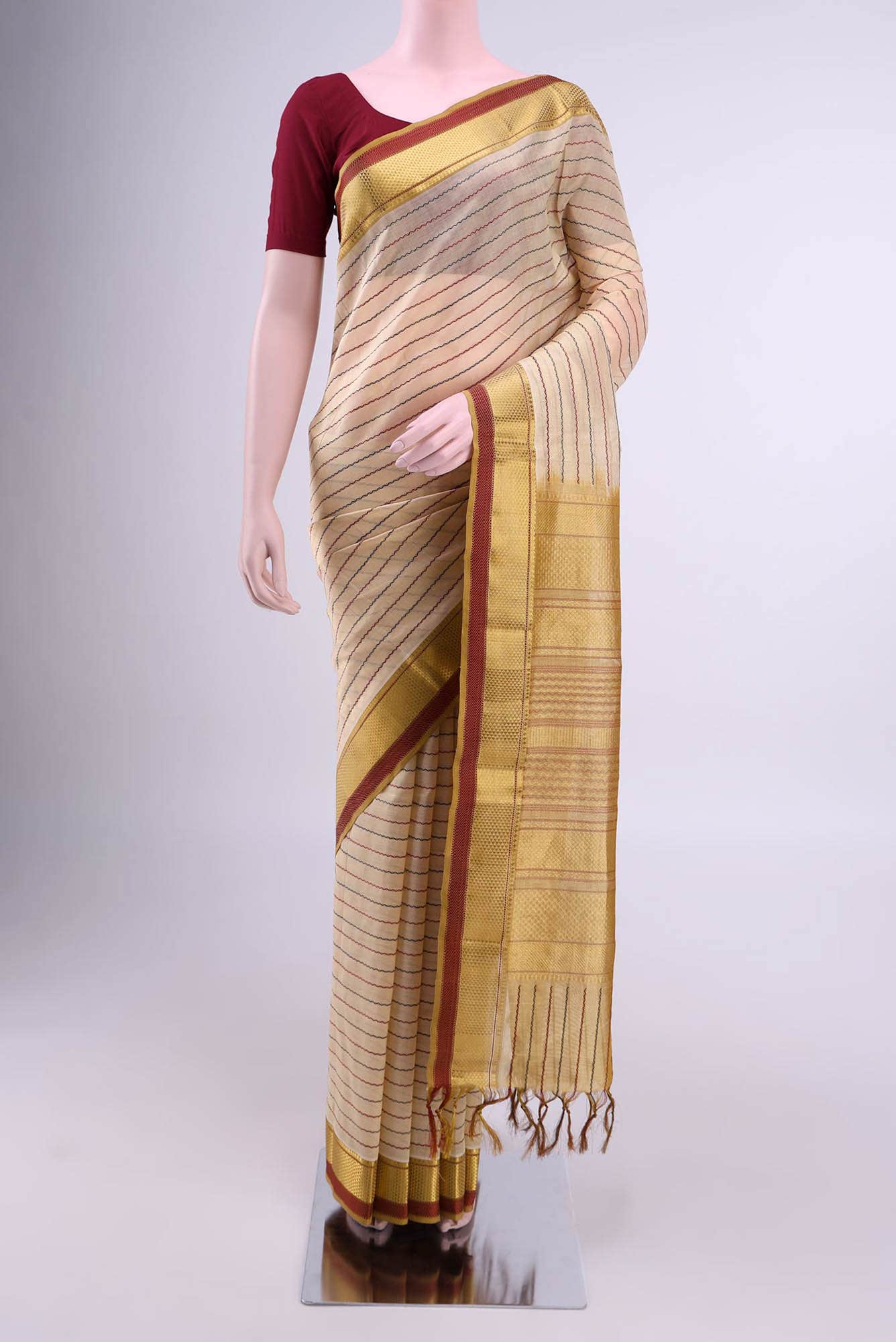 Cream Silk Cotton Saree