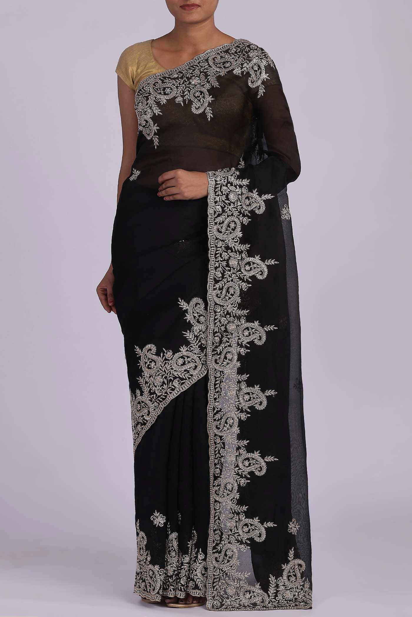 Black Organza Silk Saree
