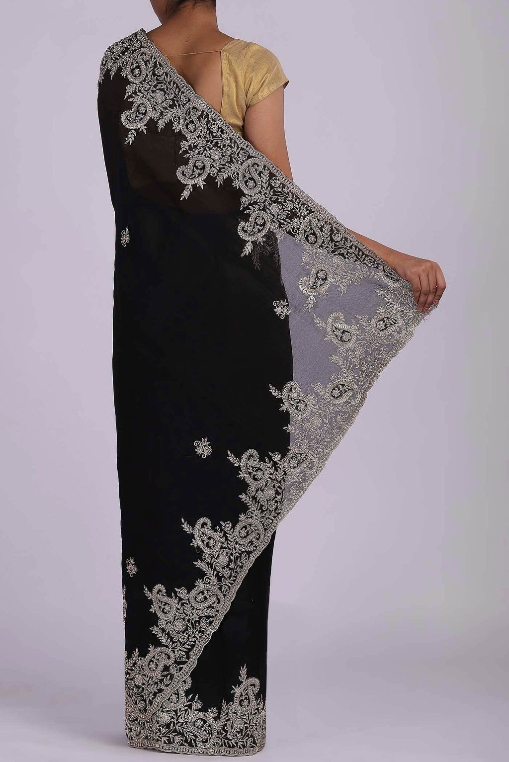 Black Organza Silk Saree