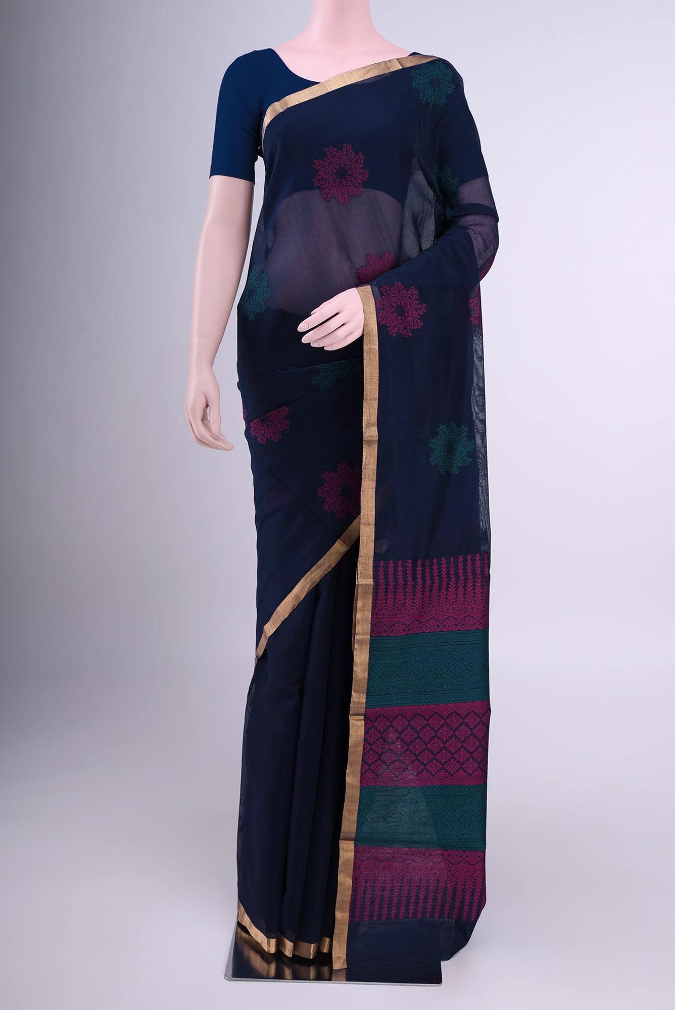 Blue Kora Cotton Saree