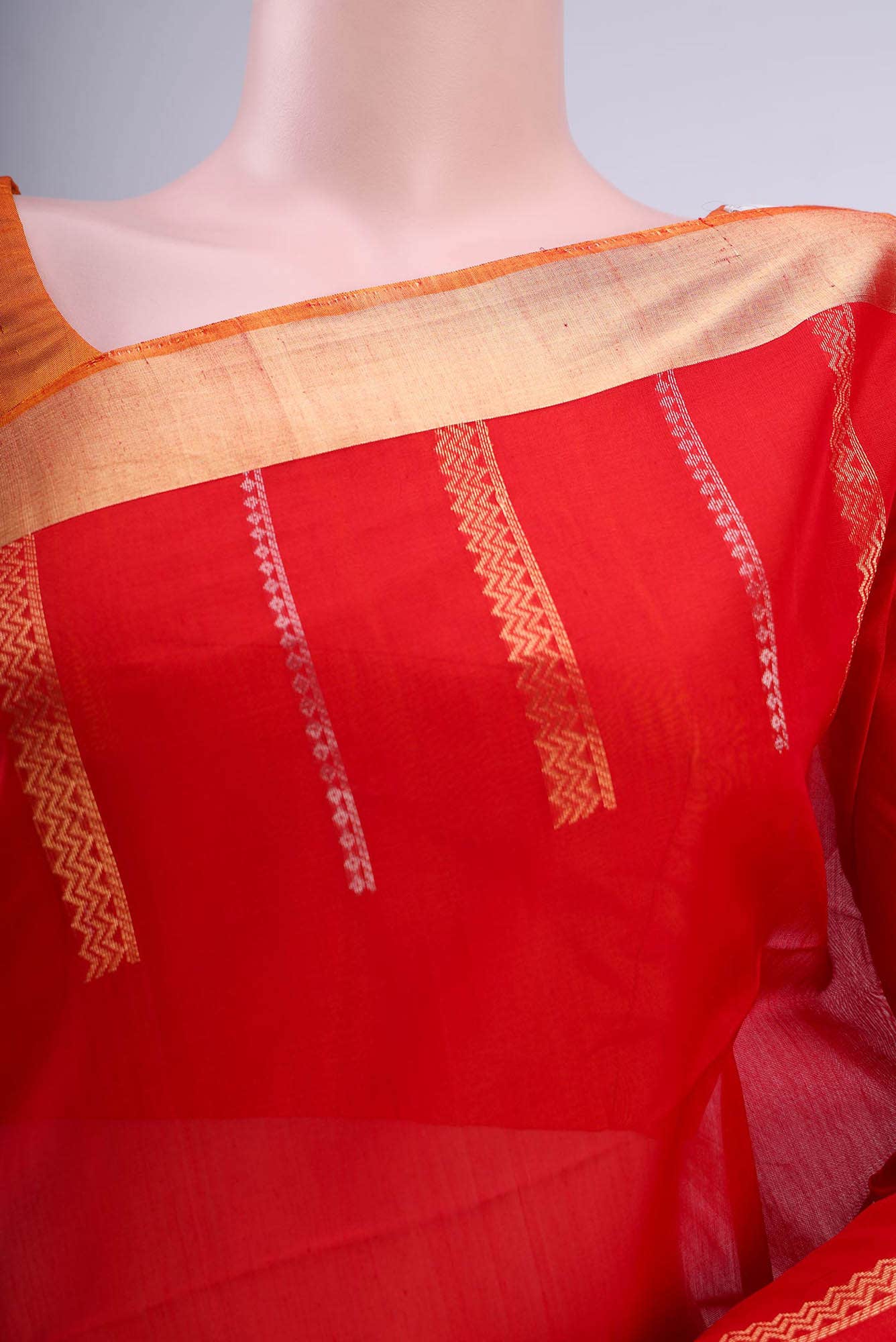 Deep Red Kora Cotton Saree