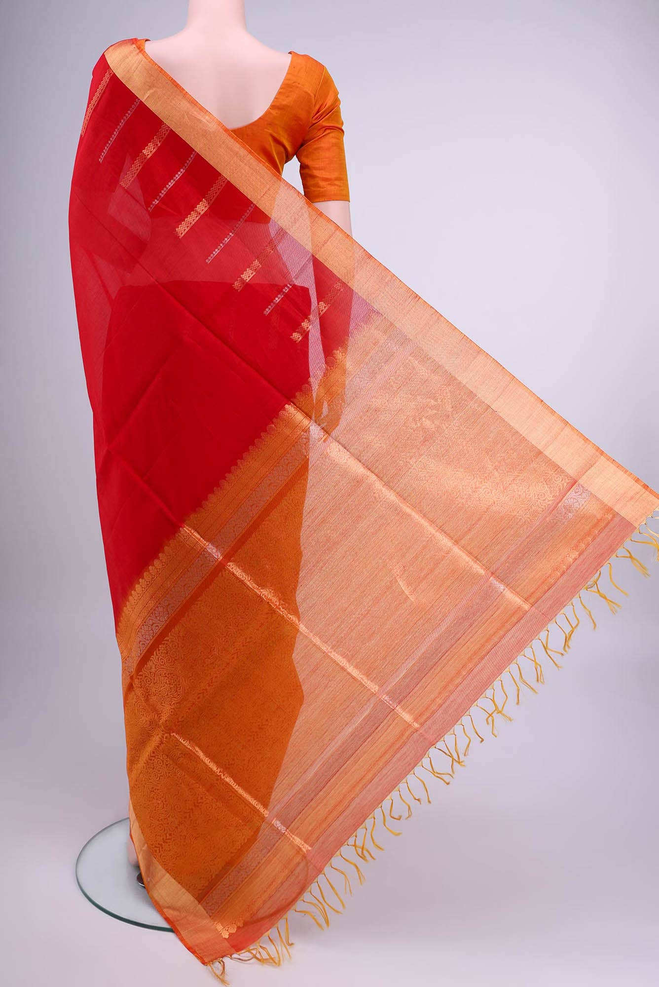 Deep Red Kora Cotton Saree