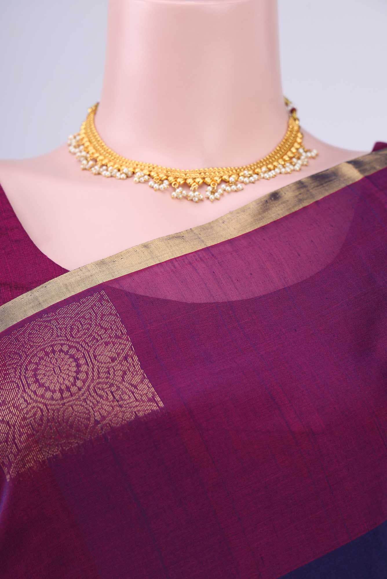 Navy Blue Kora Cotton Saree