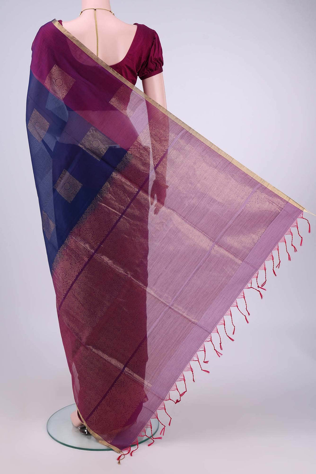 Navy Blue Kora Cotton Saree