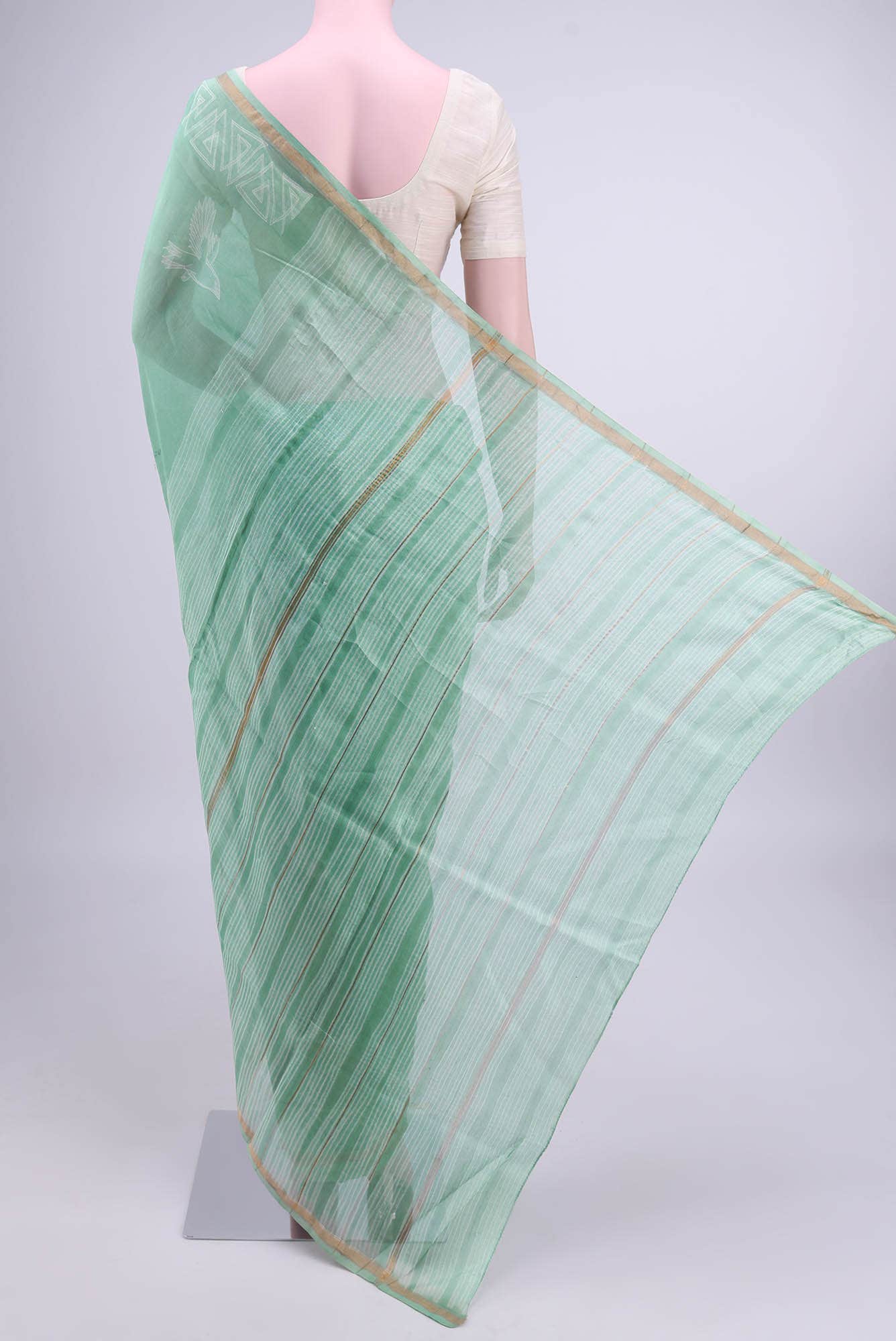 Pista Green Chanderi Silk Cotton Saree
