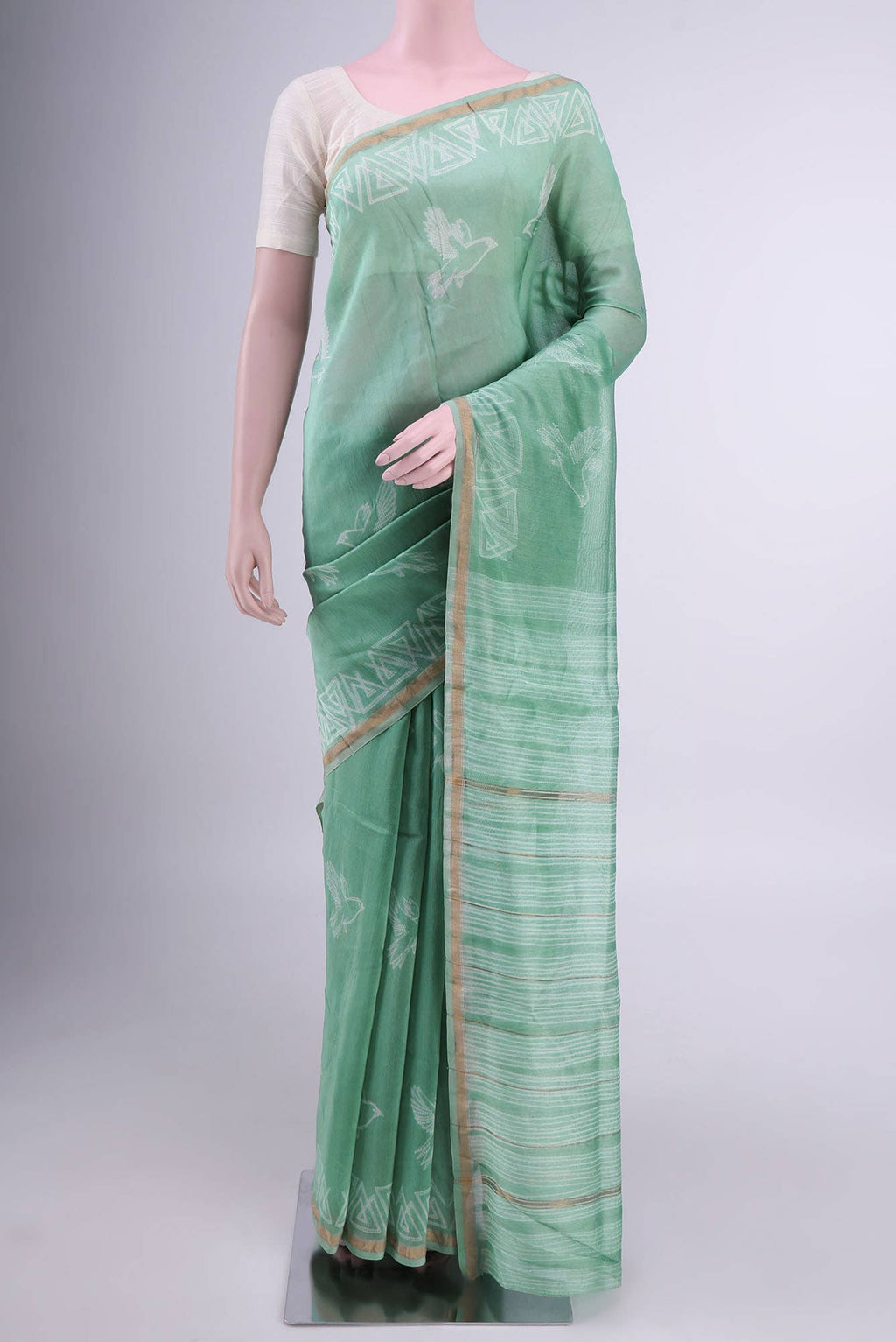 Pista Green Chanderi Silk Cotton Saree