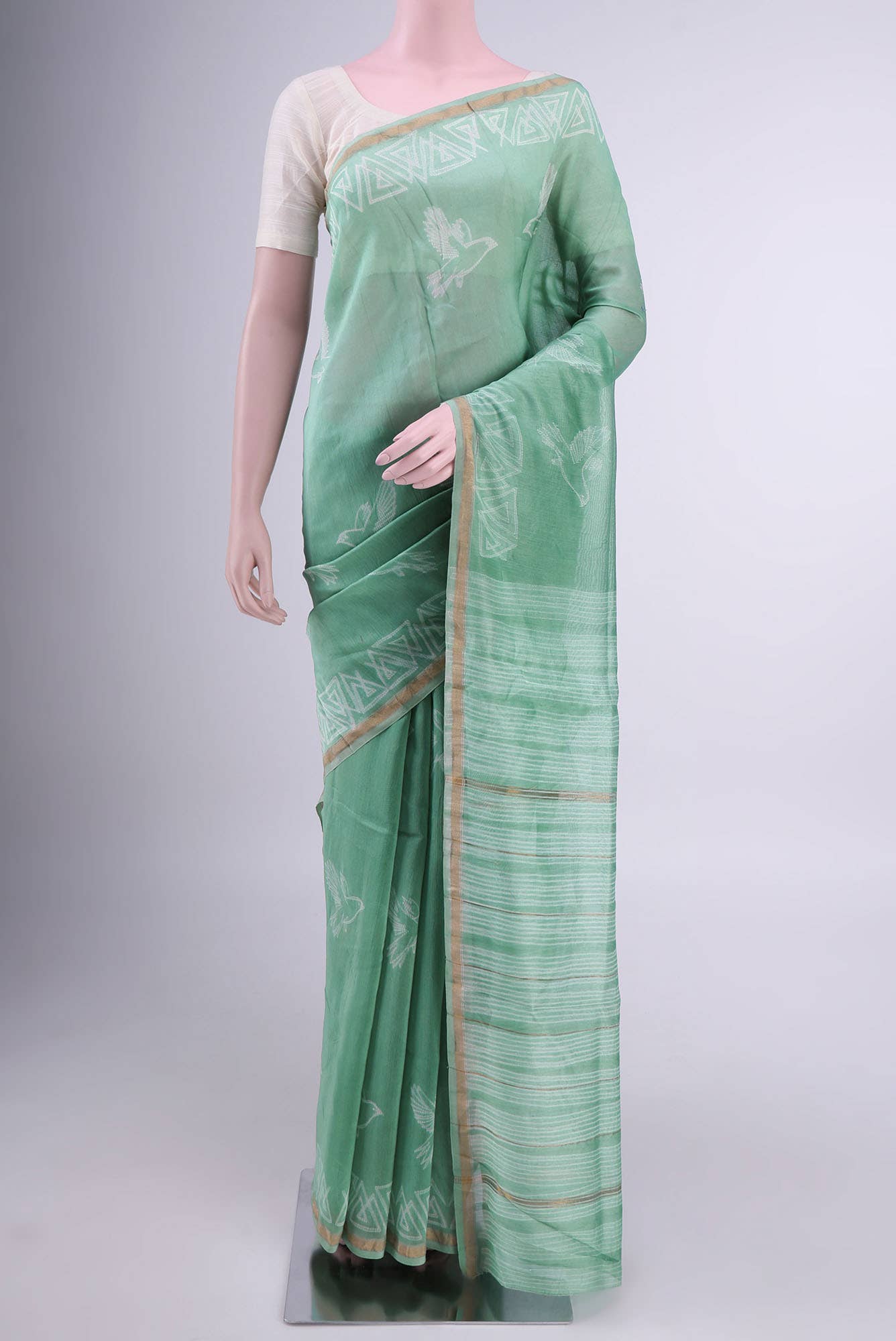 Pista Green Chanderi Silk Cotton Saree