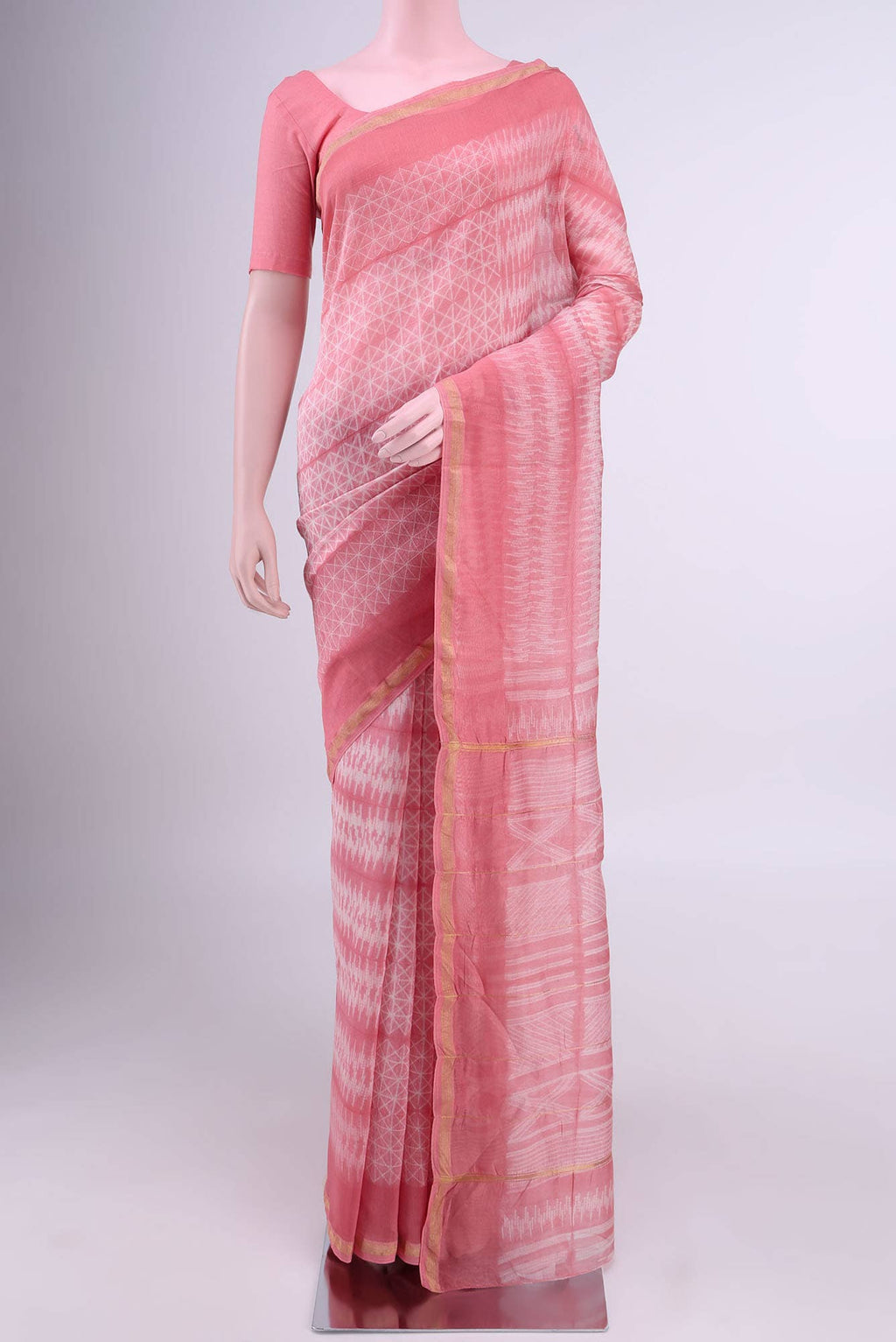 Peach Chanderi Silk Cotton Saree
