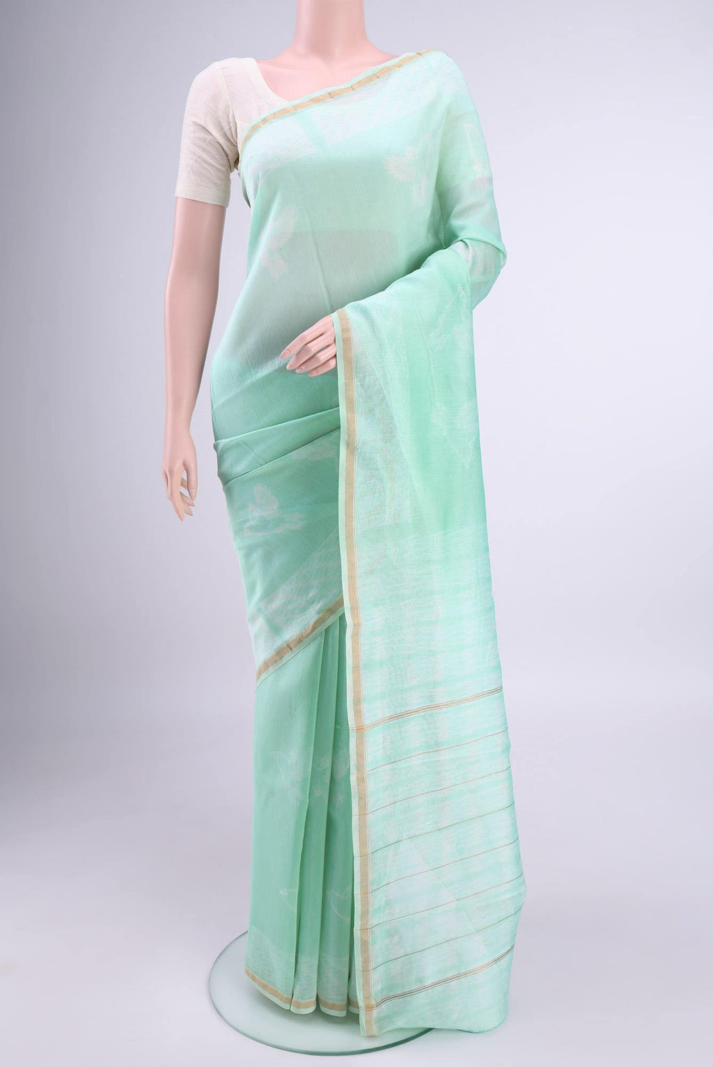 Mint Green Chanderi Silk Cotton Saree