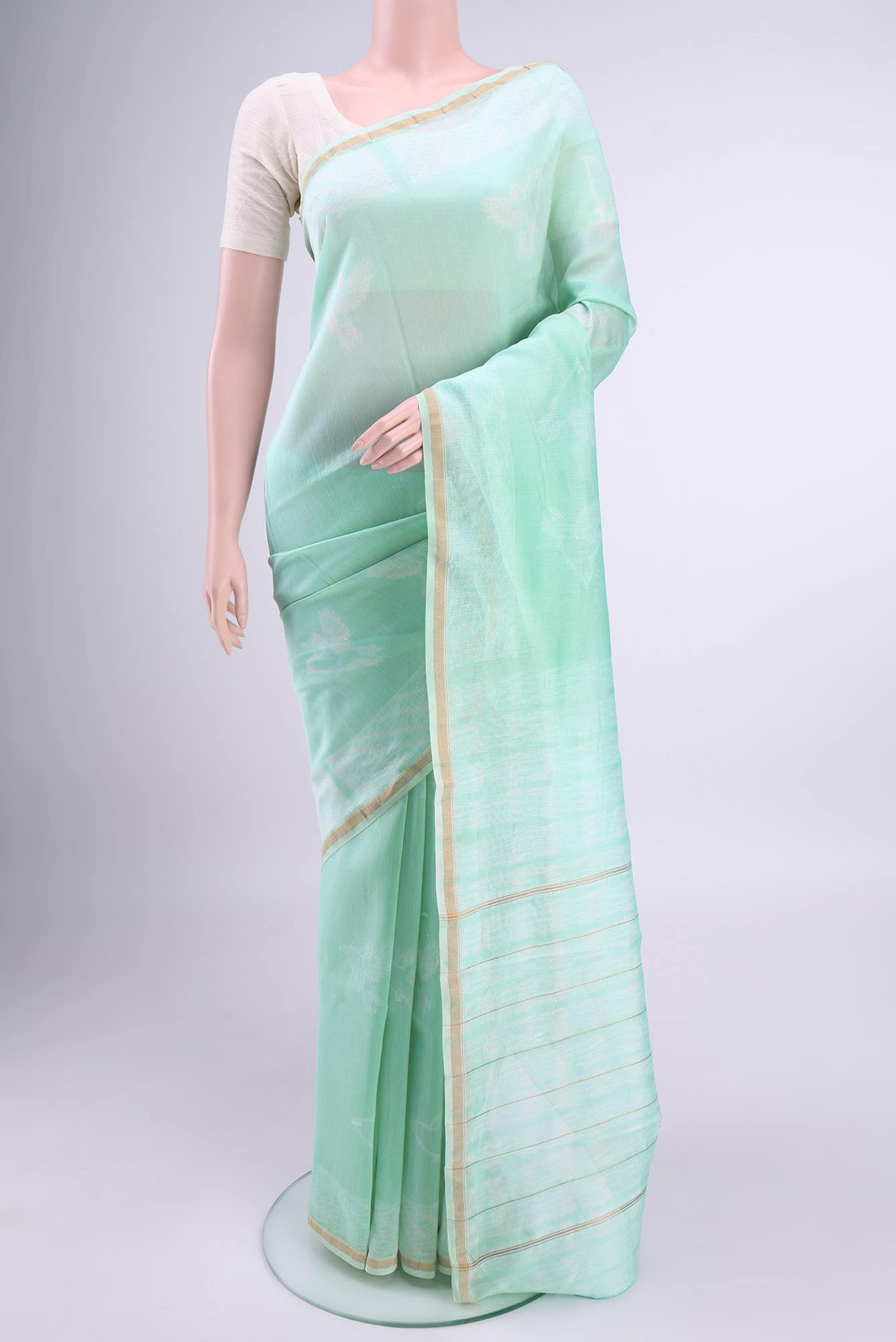 Mint Green Chanderi Silk Cotton Saree