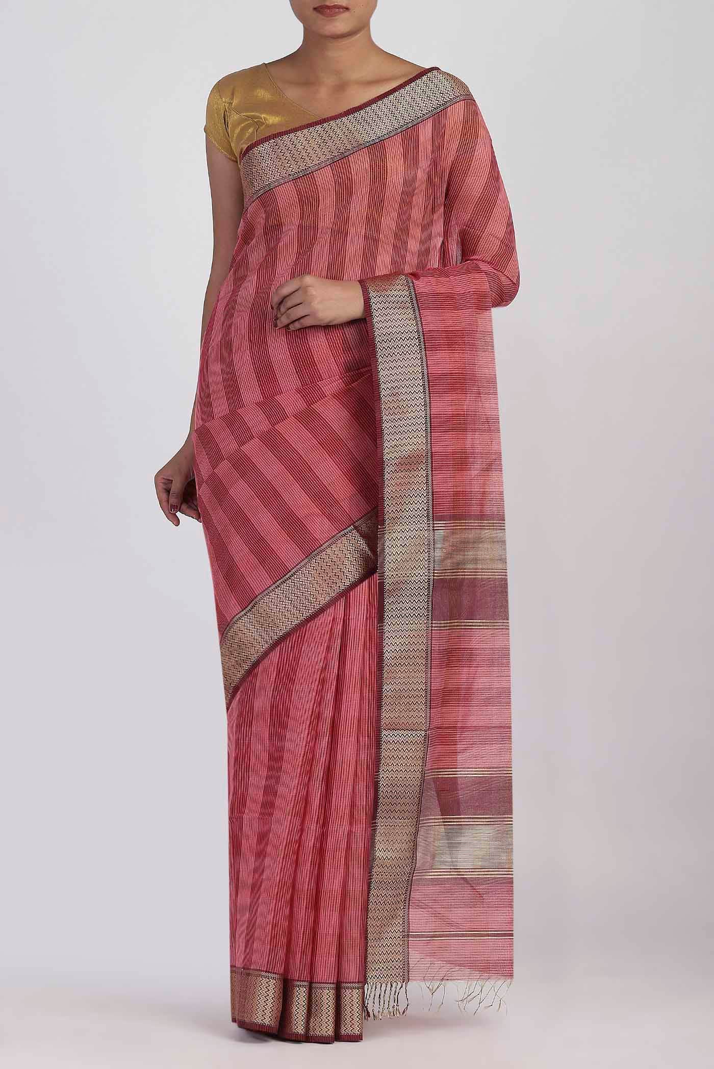 Coral Maheshwari Silk Cotton Saree