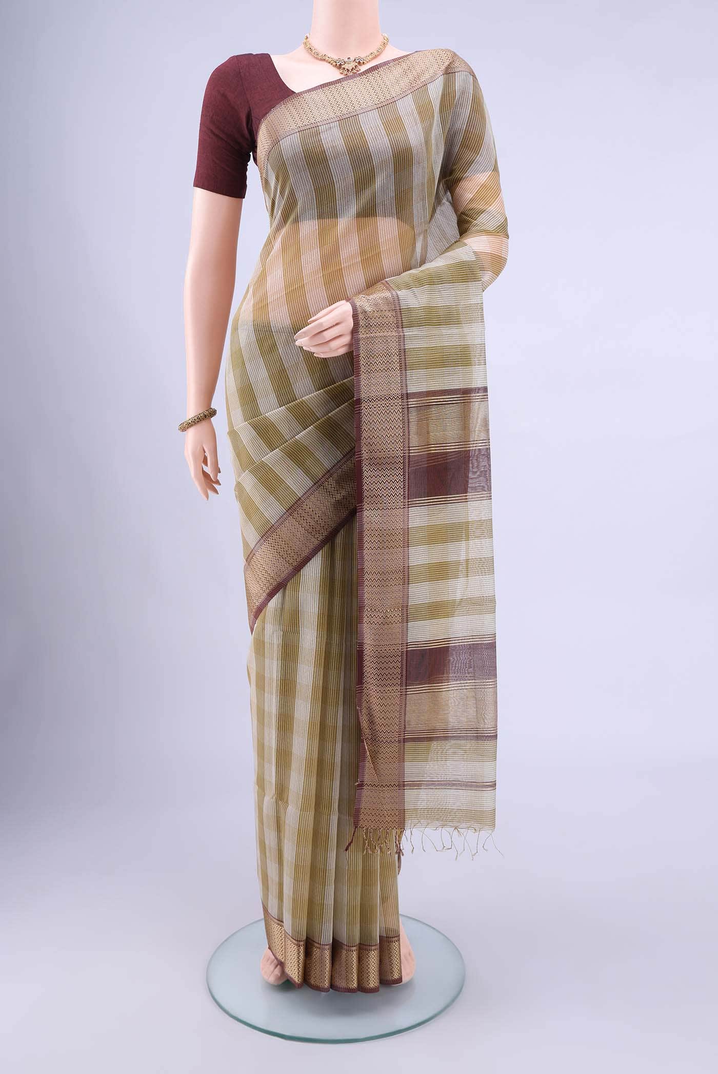Mehandi Green Maheshwari Silk Cotton Saree