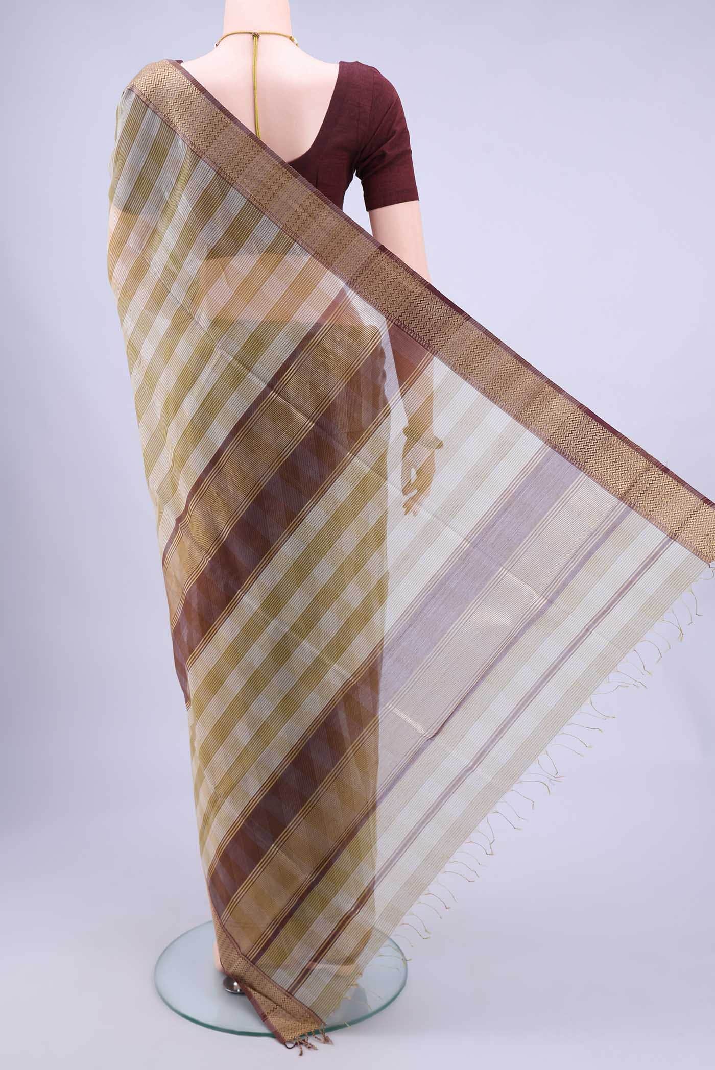 Mehandi Green Maheshwari Silk Cotton Saree