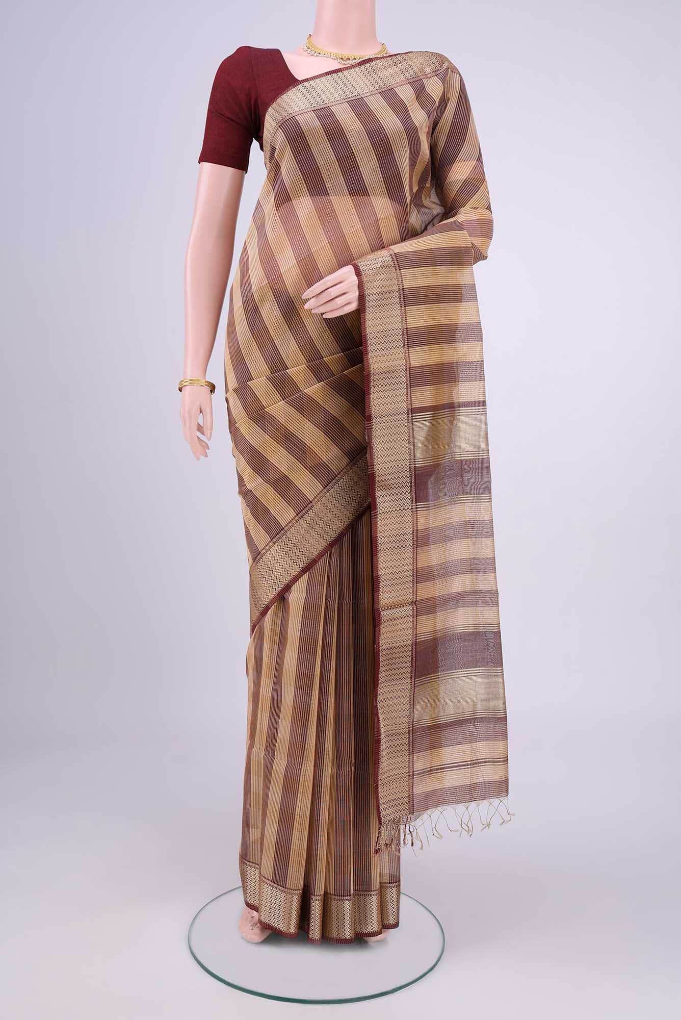 short color Dual Tone Maheshwari Silk Cotton Saree