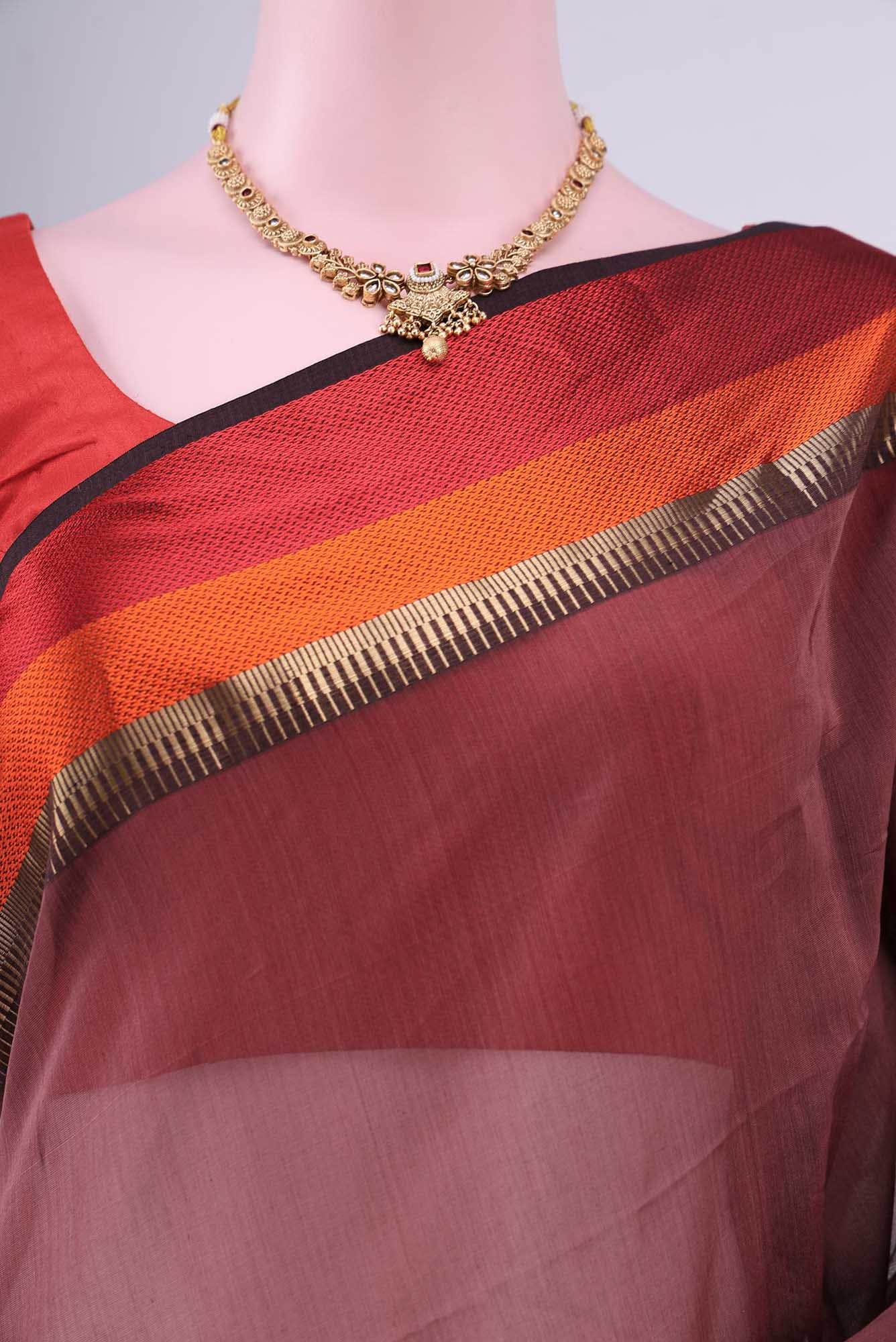 Brown Maheshwari Silk Cotton Saree