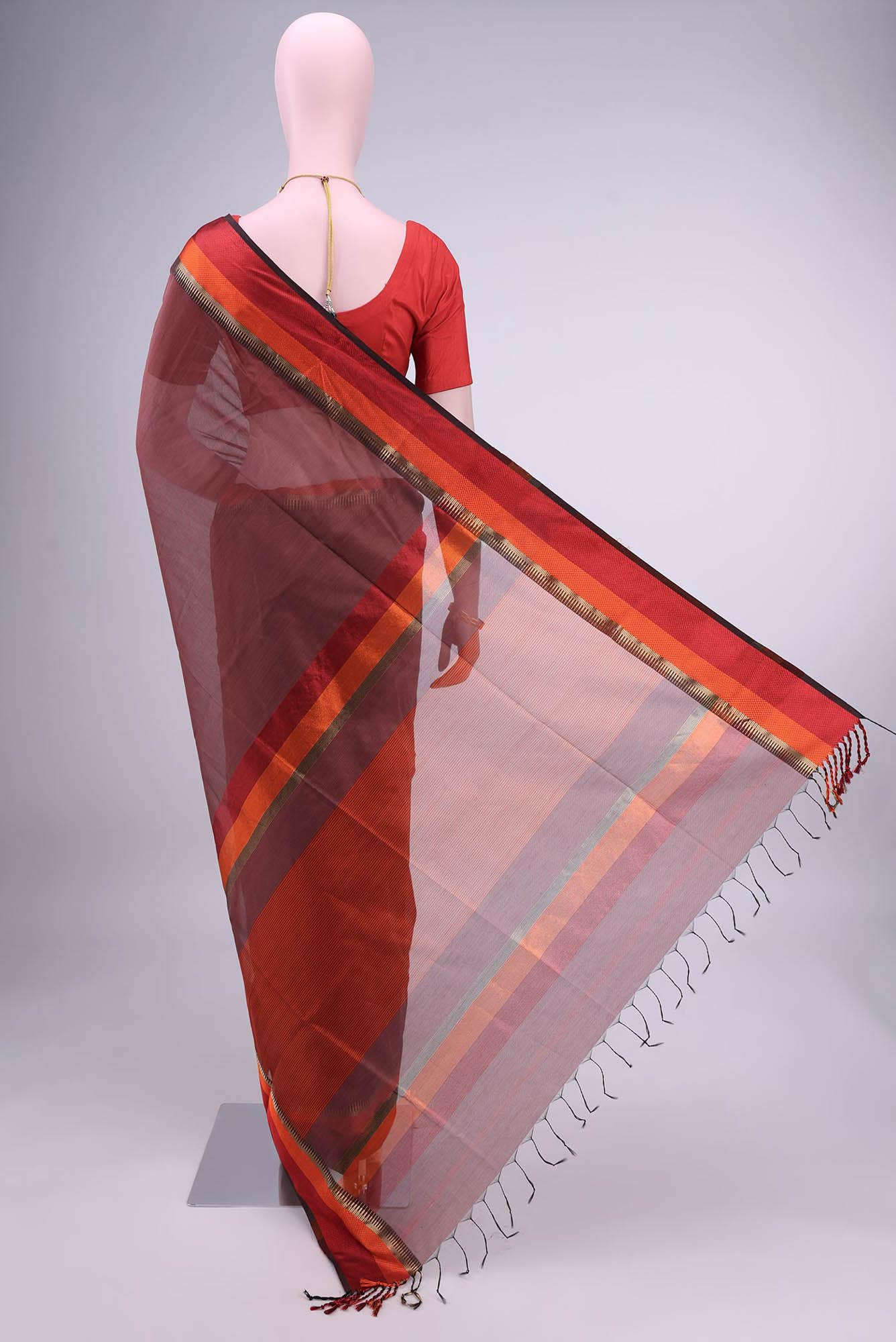 Brown Maheshwari Silk Cotton Saree