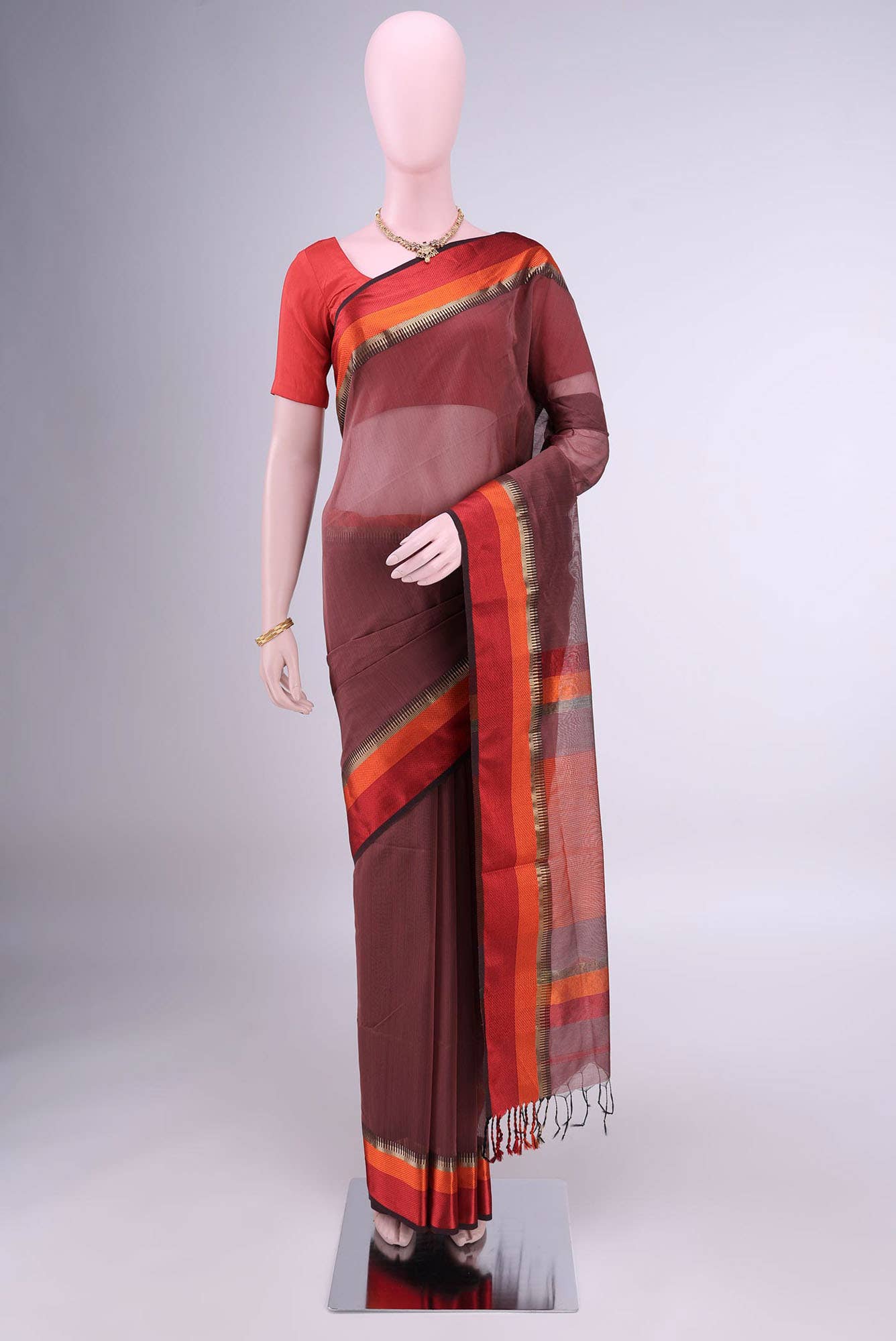 Brown Maheshwari Silk Cotton Saree