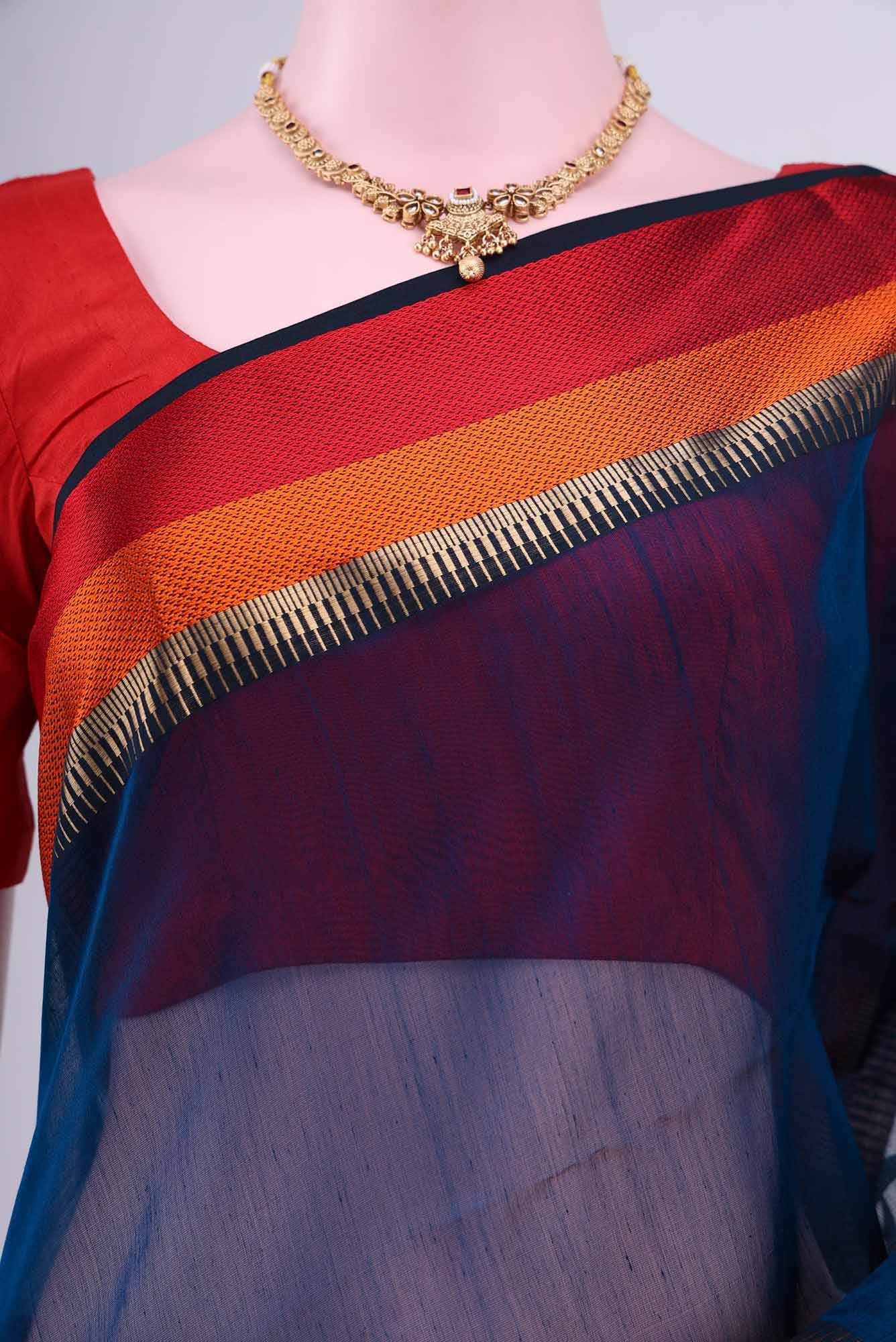 Navy Blue Maheshwari Silk Cotton Saree