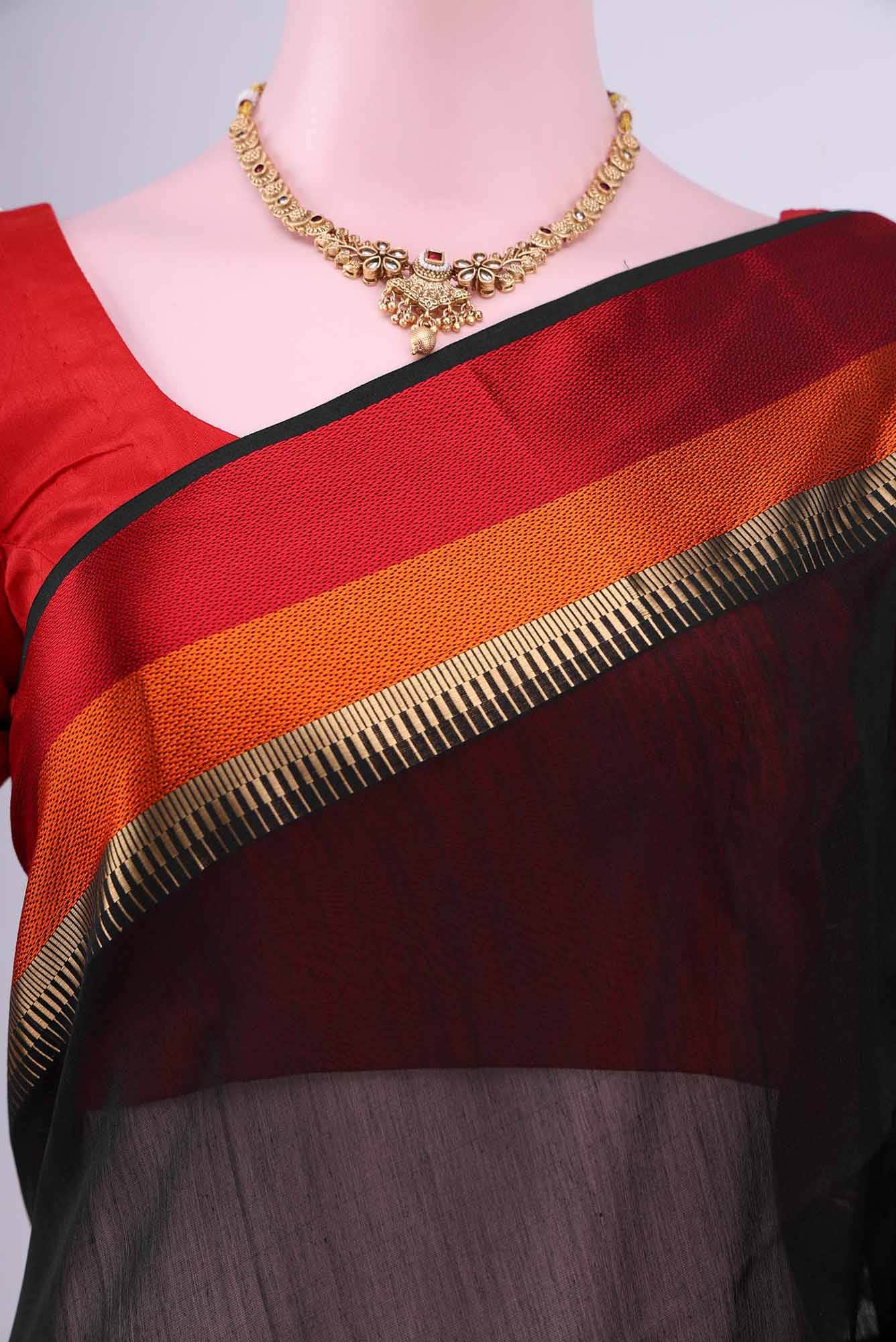 Black Maheshwari Silk Cotton Saree