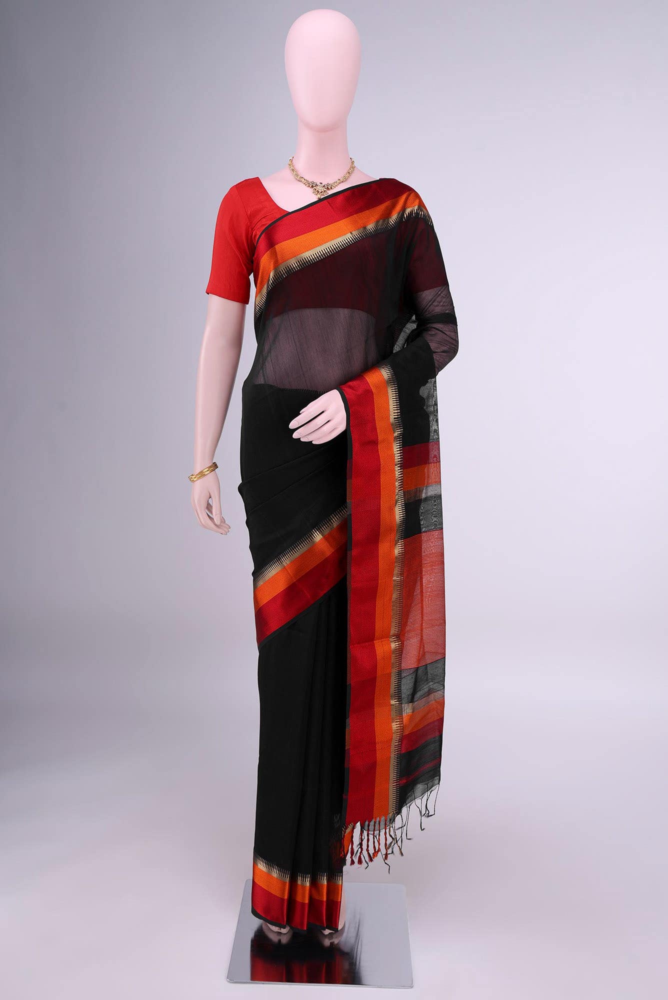 Black Maheshwari Silk Cotton Saree