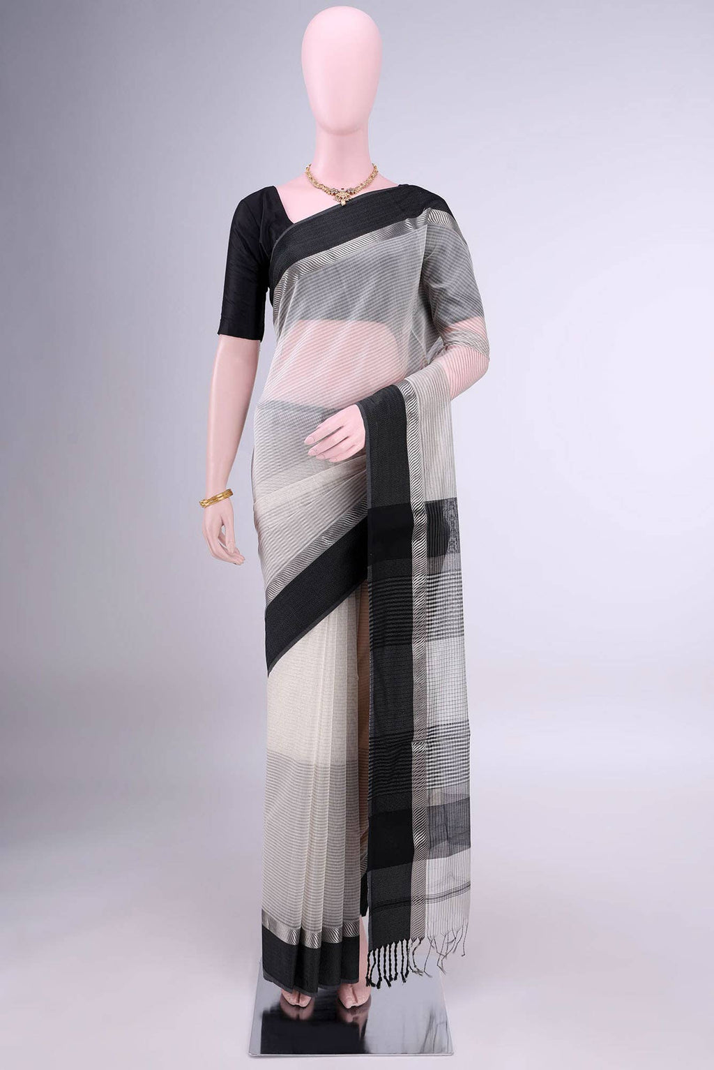 Off White Maheshwari Silk Cotton Saree
