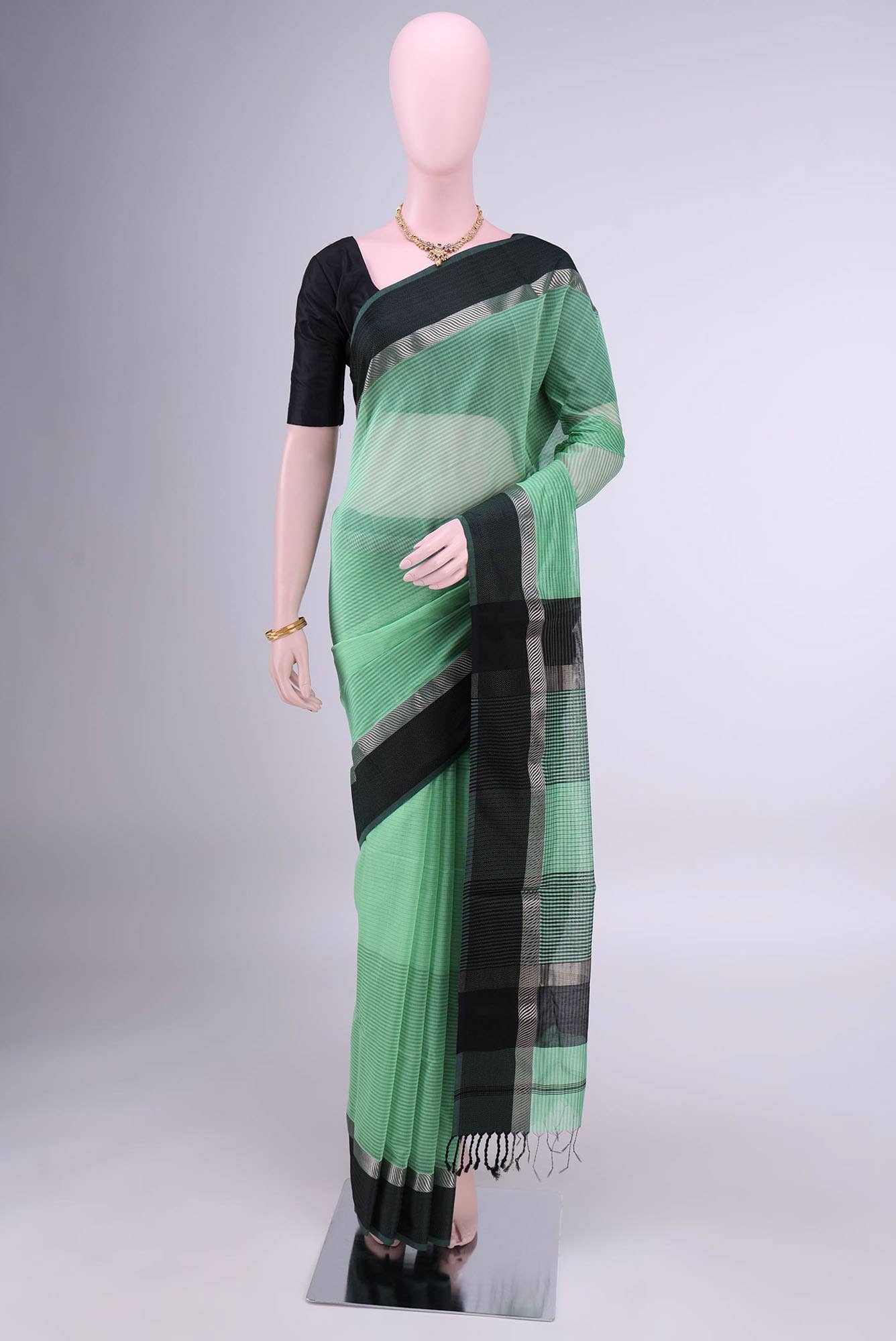 Sea Green Maheshwari Silk Cotton Saree