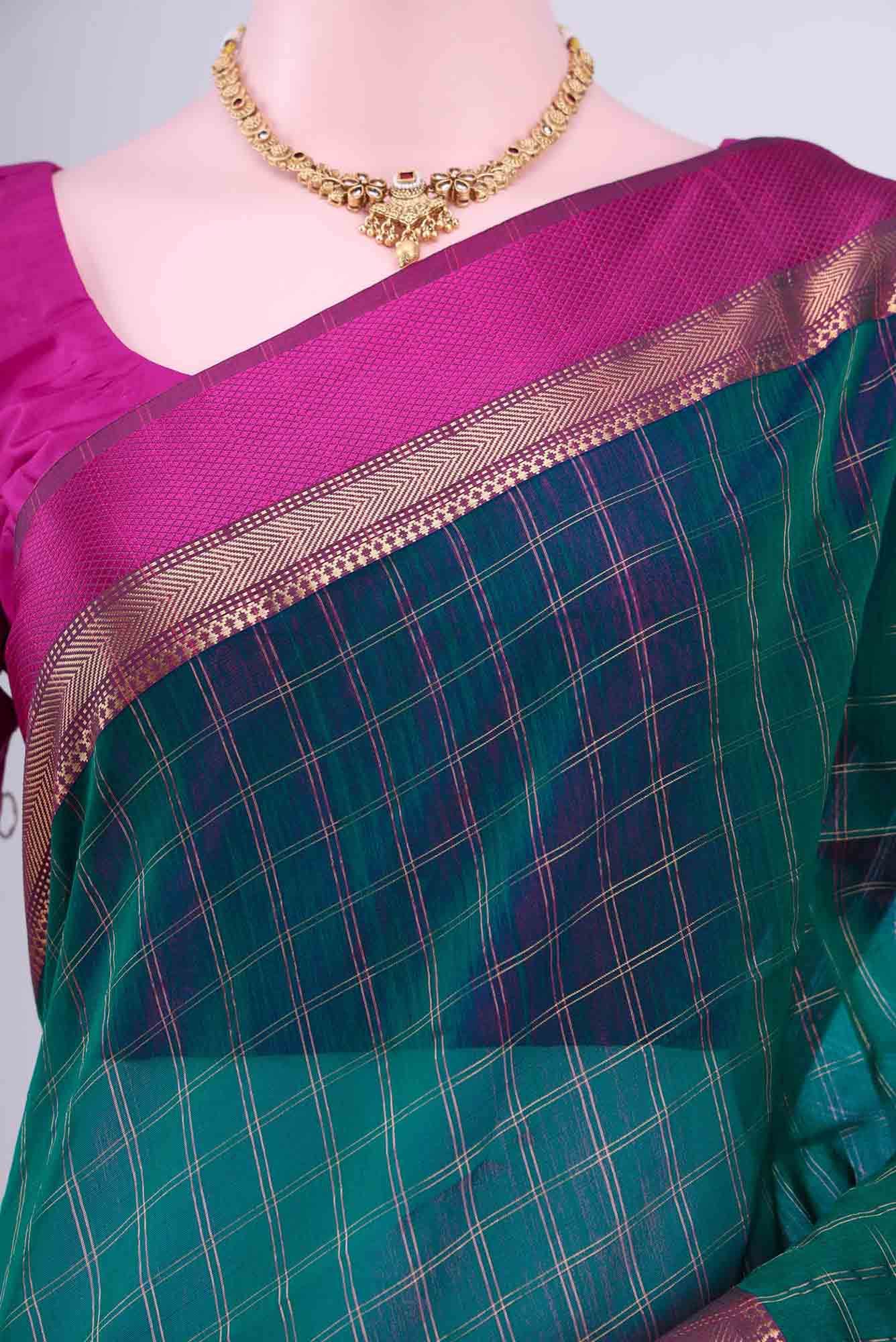 Peacock Blue Maheshwari Silk Cotton Saree