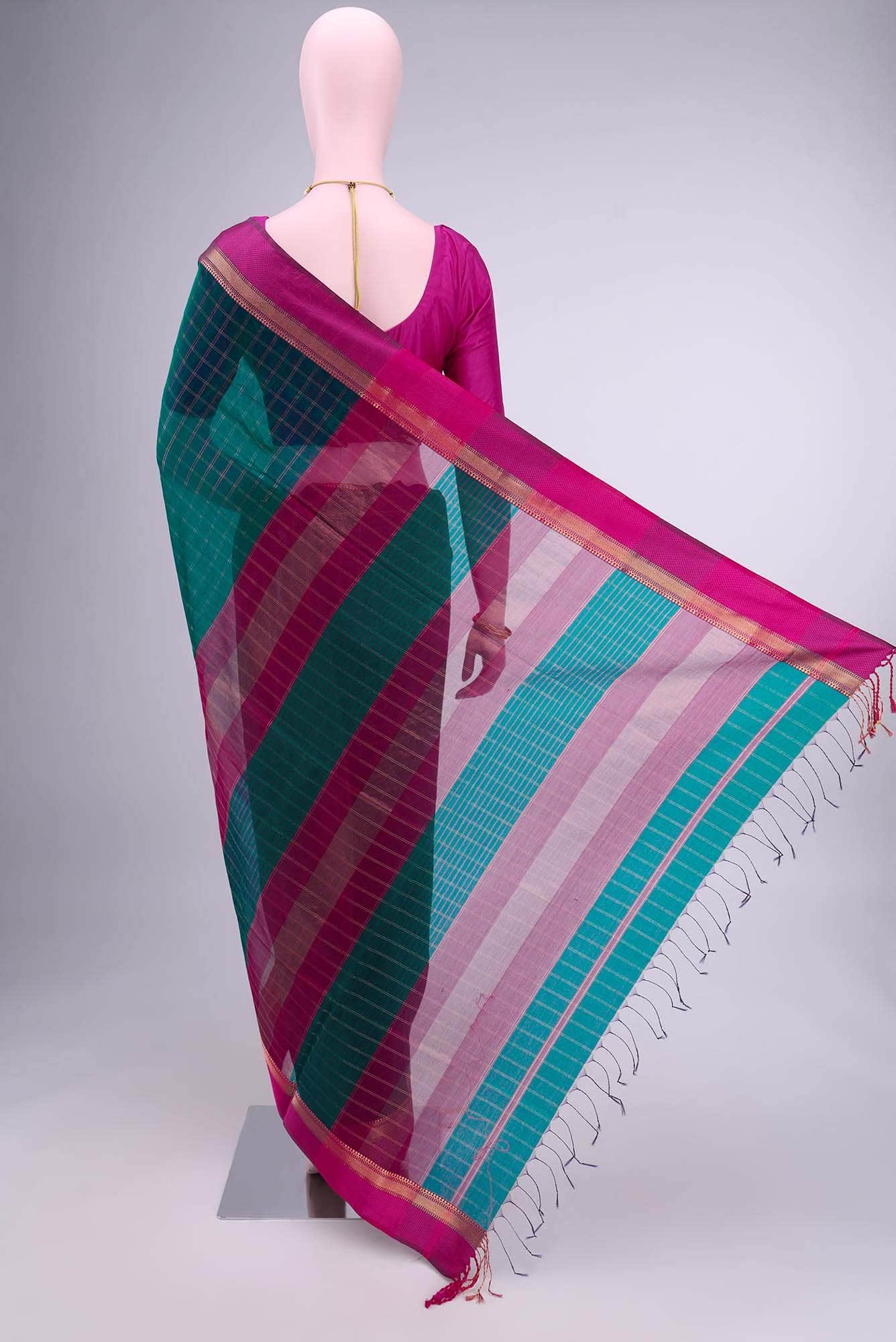 Peacock Blue Maheshwari Silk Cotton Saree