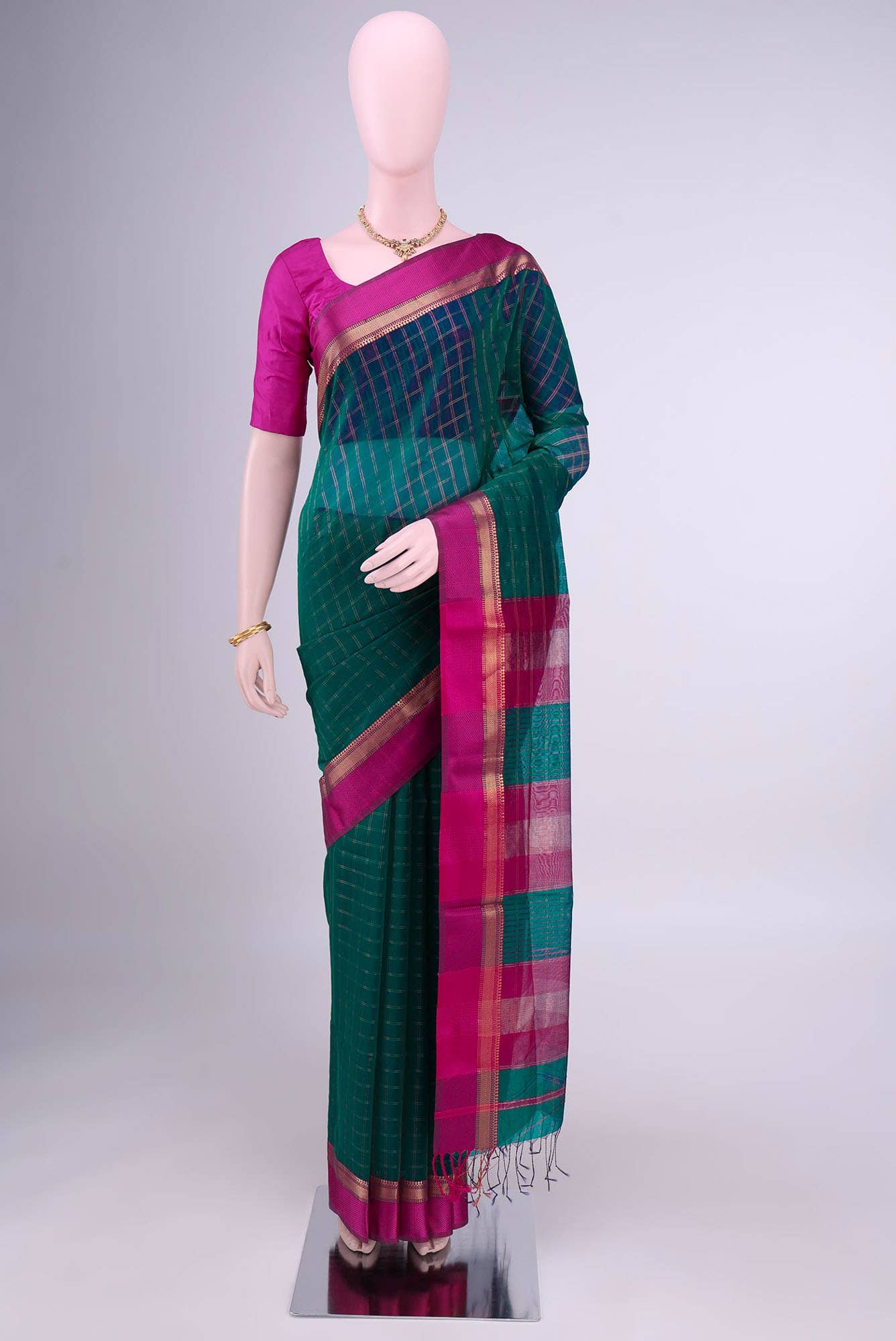Peacock Blue Maheshwari Silk Cotton Saree