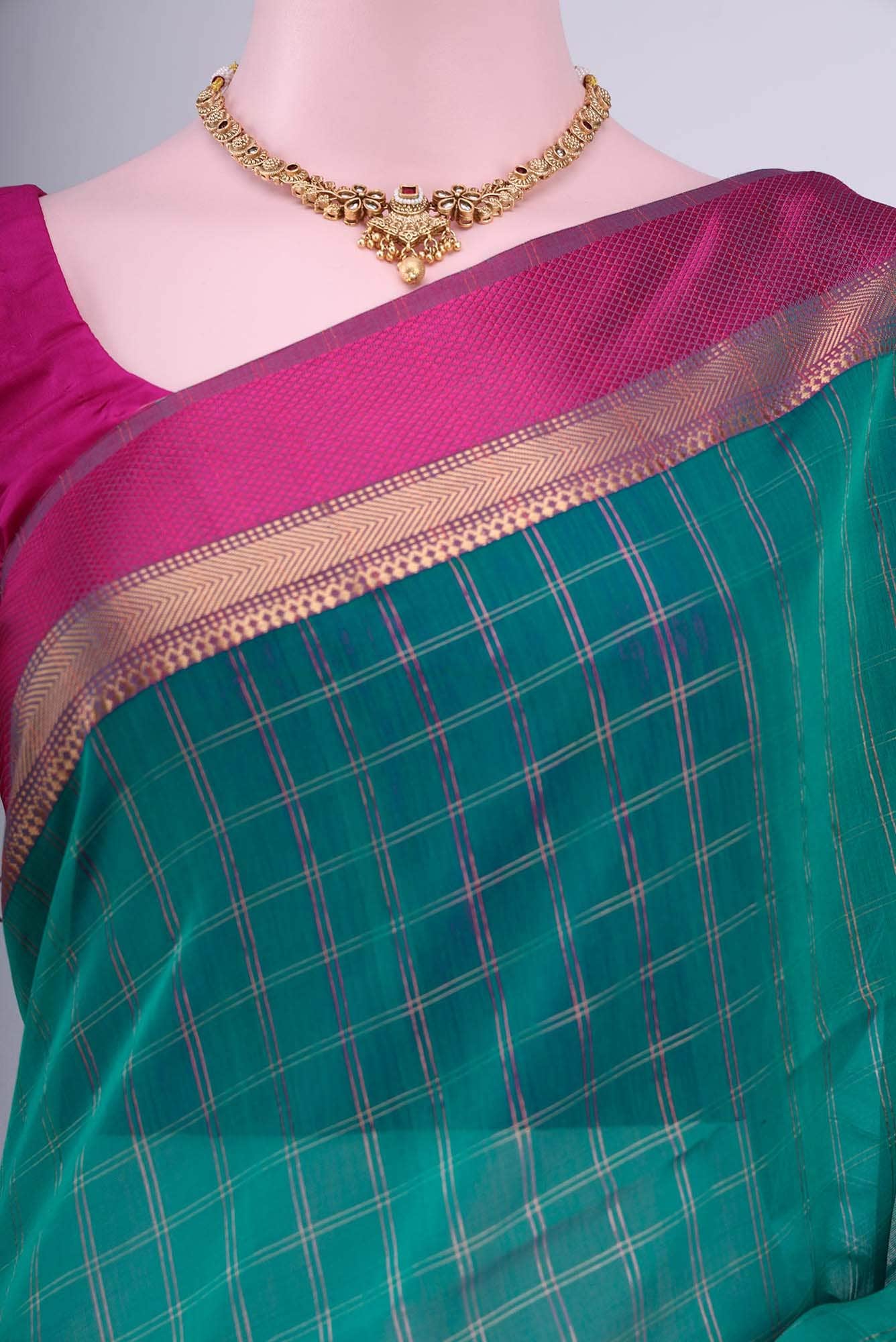 Peacock Blue Maheshwari Silk Cotton Saree