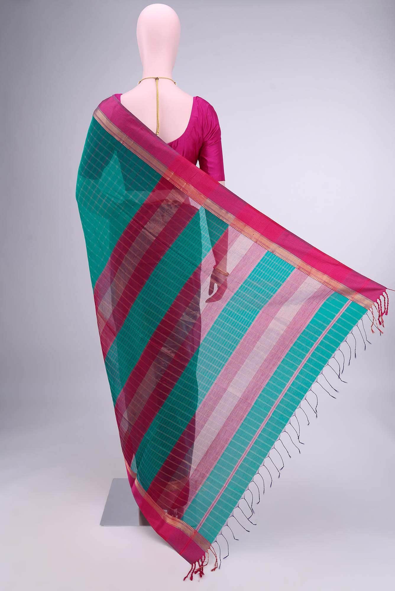 Peacock Blue Maheshwari Silk Cotton Saree
