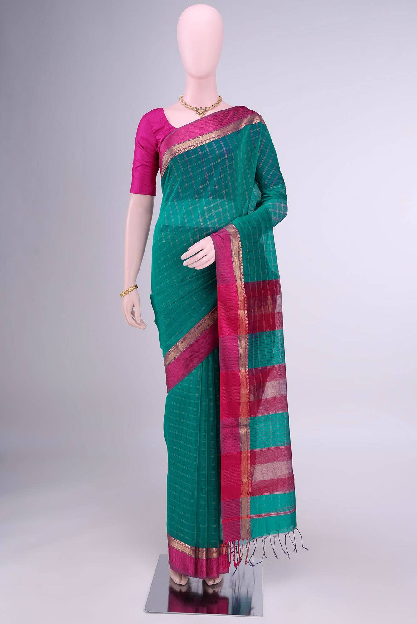 Peacock Blue Maheshwari Silk Cotton Saree