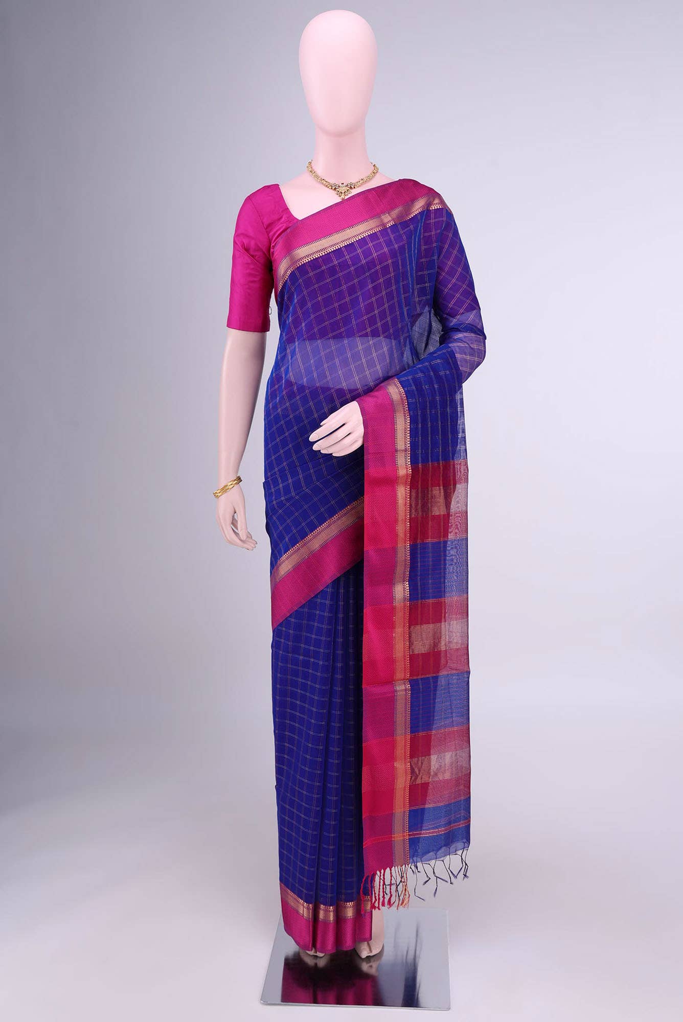Royal Blue Maheshwari Silk Cotton Saree