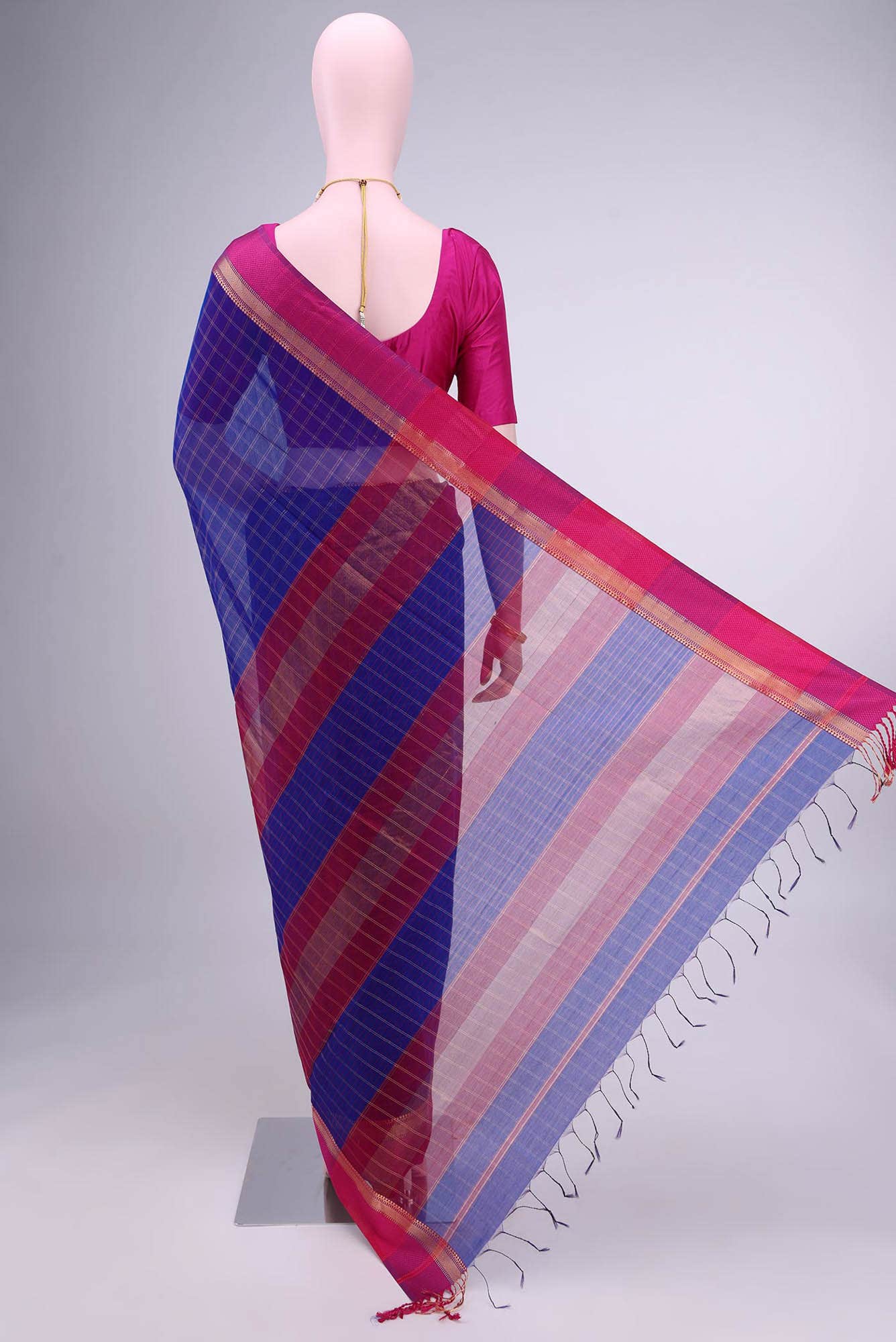 Royal Blue Maheshwari Silk Cotton Saree