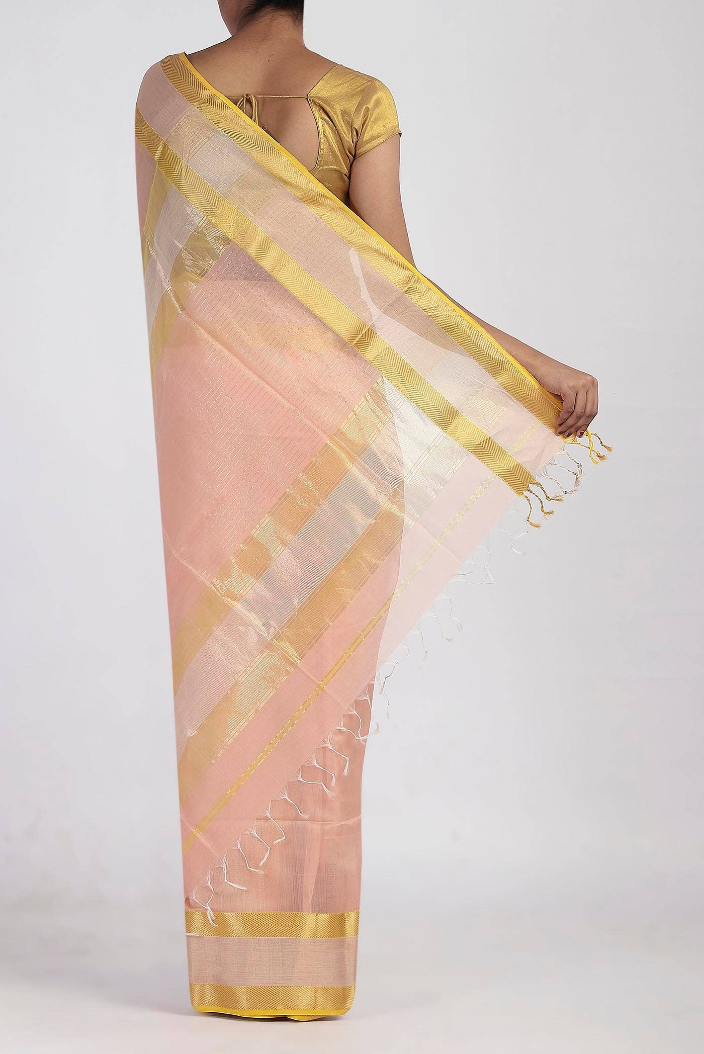 Peach Maheshwari Silk Cotton Saree