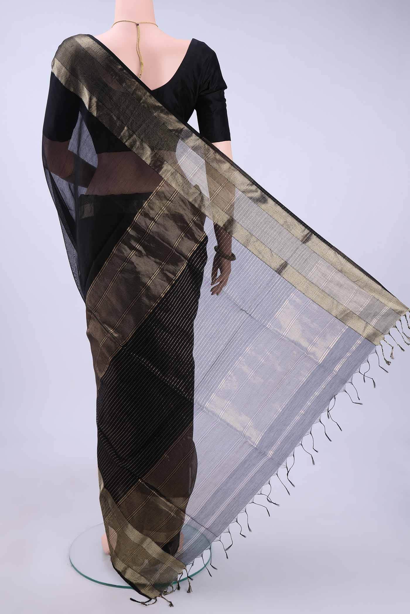 Black Maheshwari Silk Saree