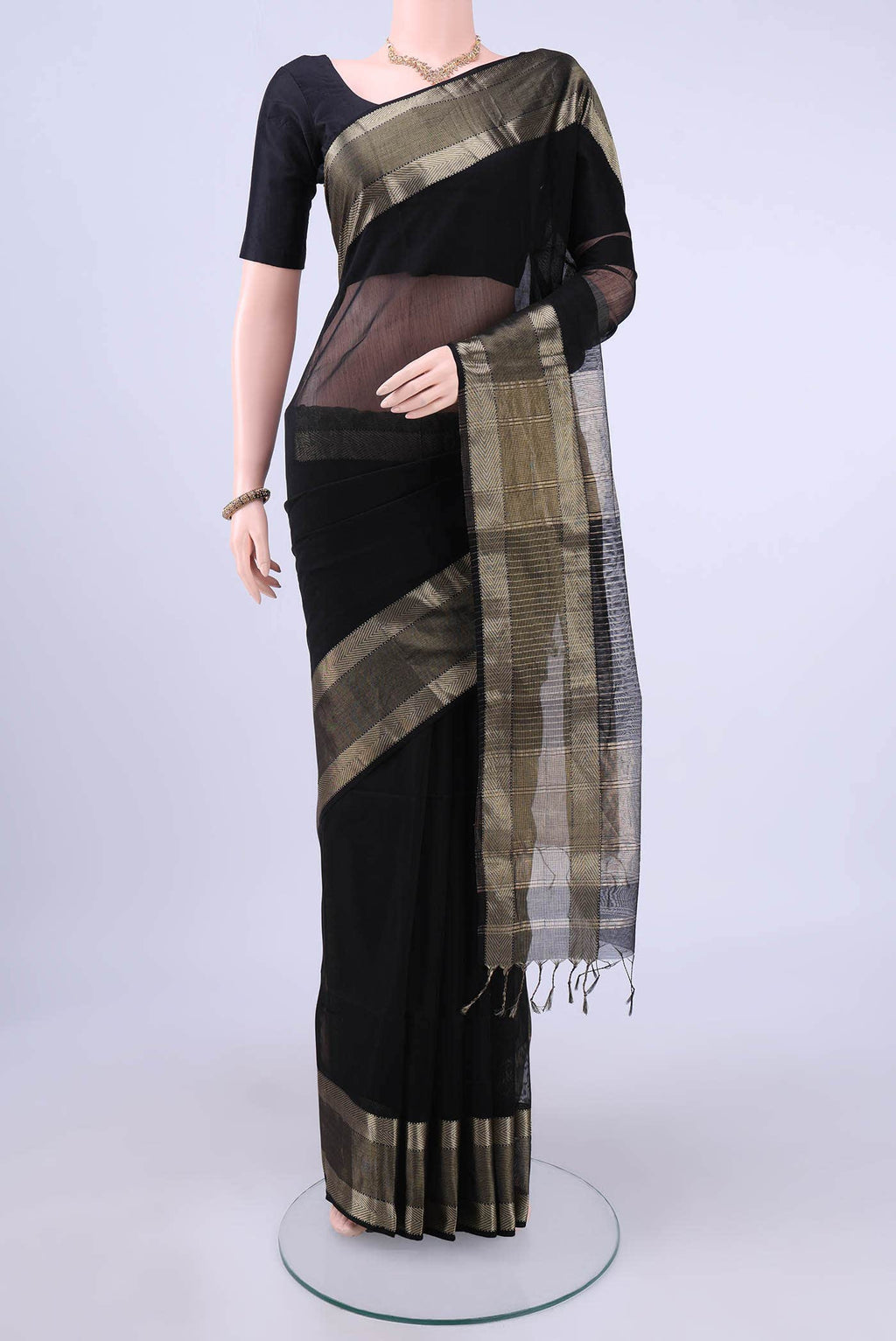 Black Maheshwari Silk Saree