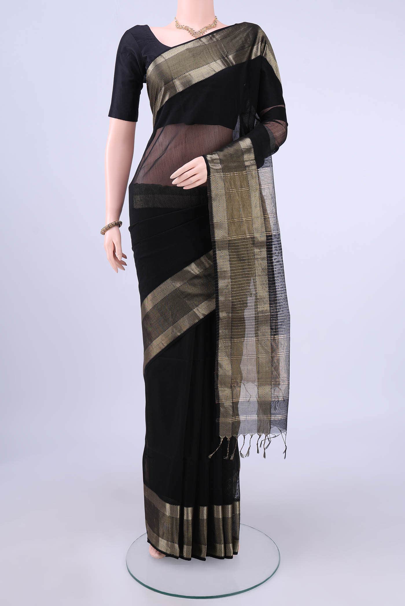 Black Maheshwari Silk Saree
