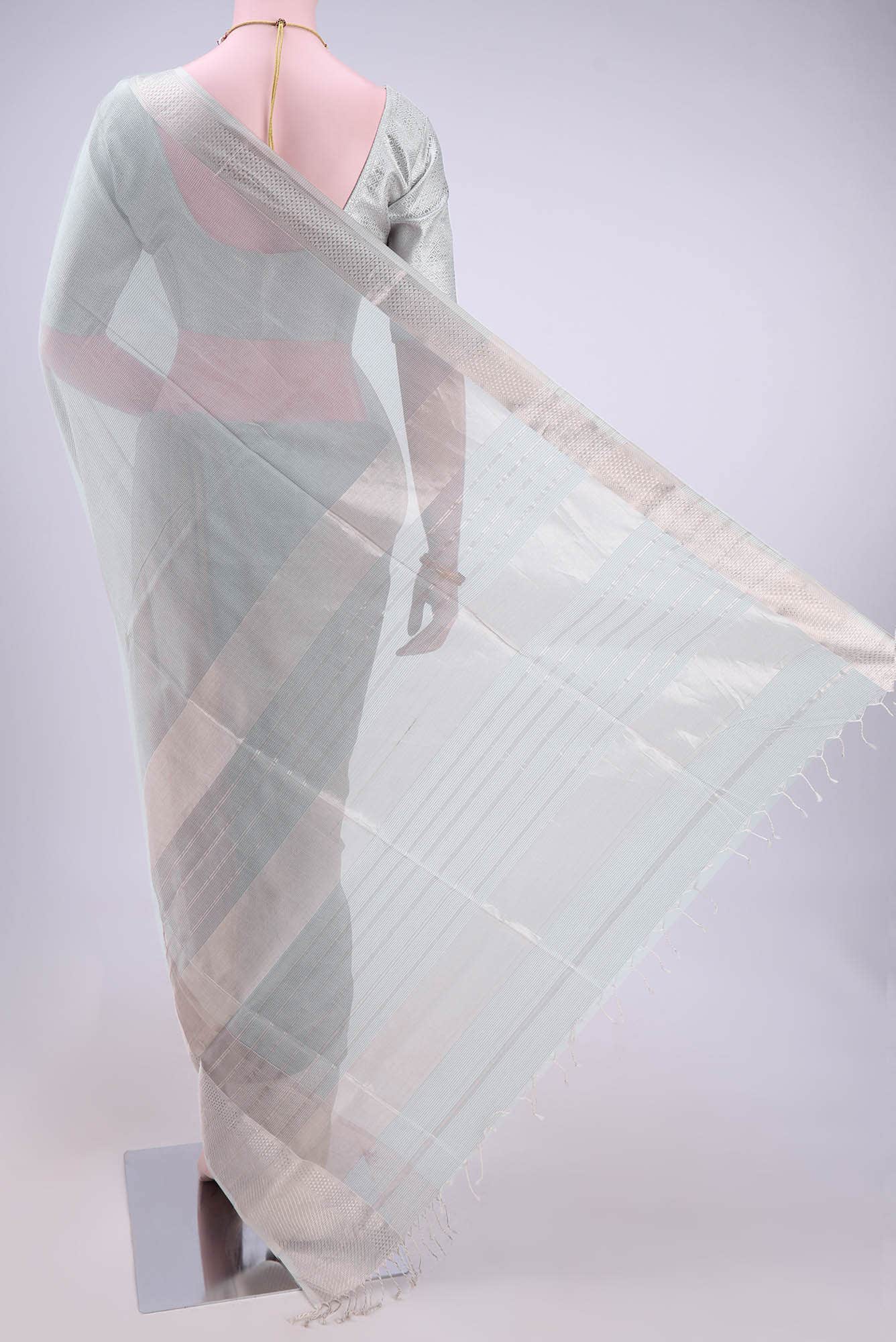 Grey Maheshwari Silk Saree