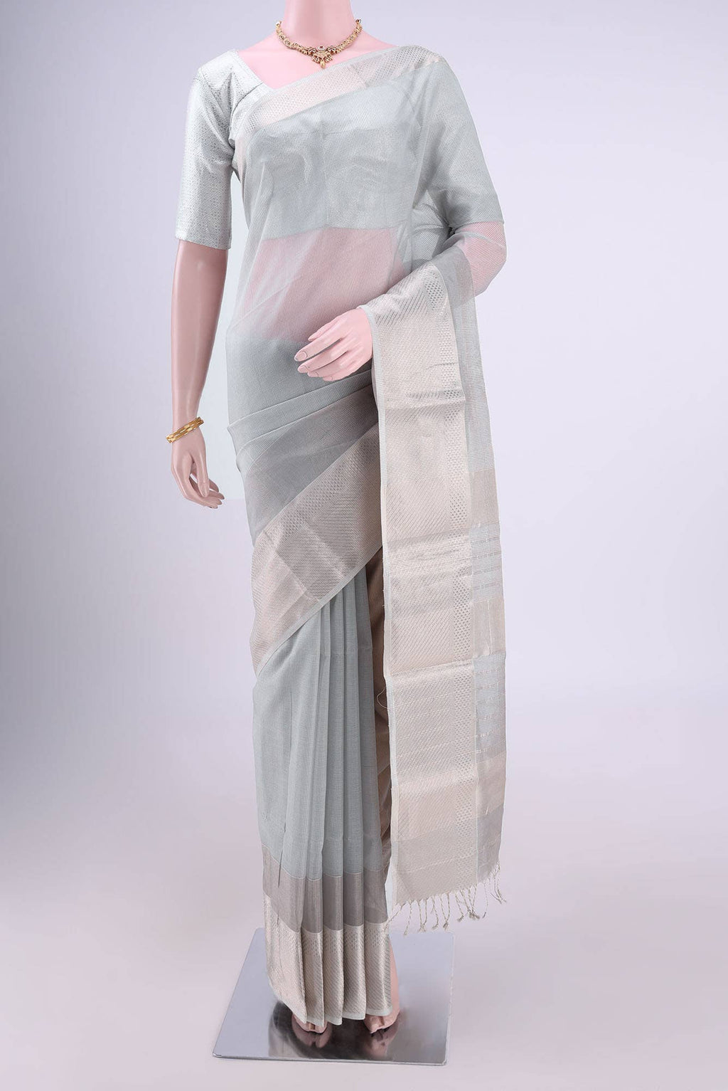 Grey Maheshwari Silk Saree