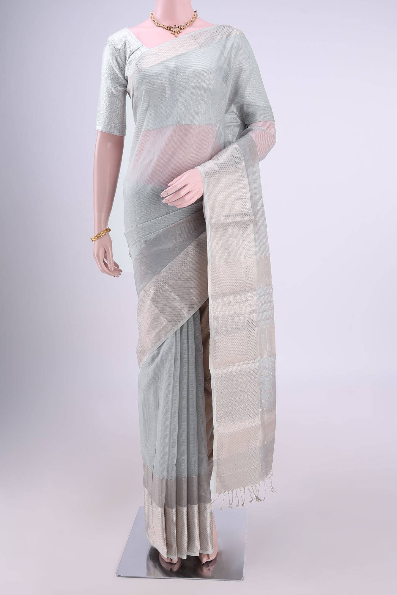 Grey Maheshwari Silk Saree