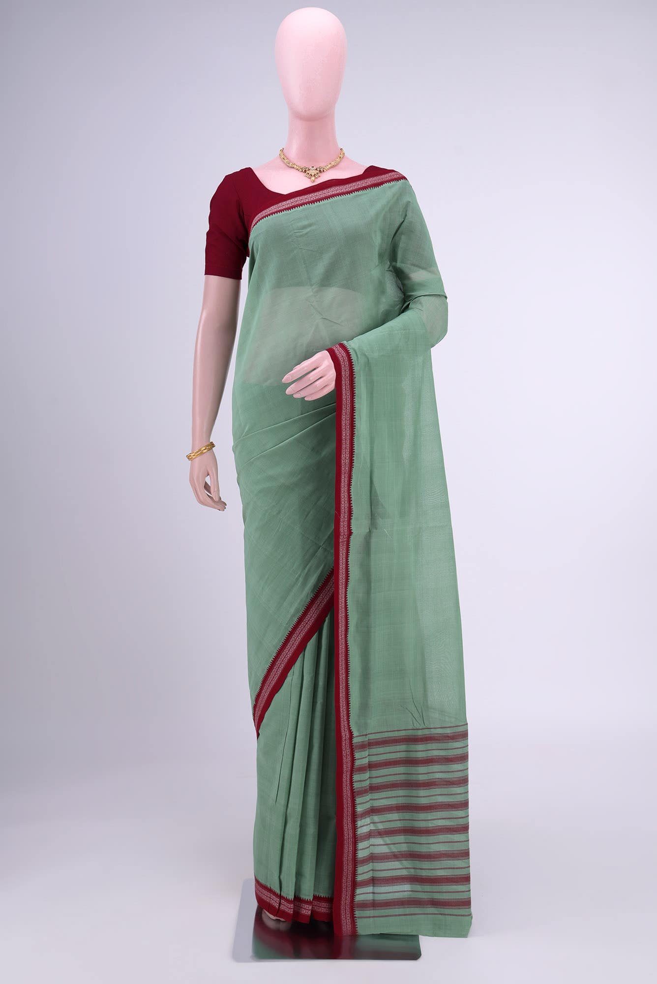 Sage Green Khadi Cotton Saree